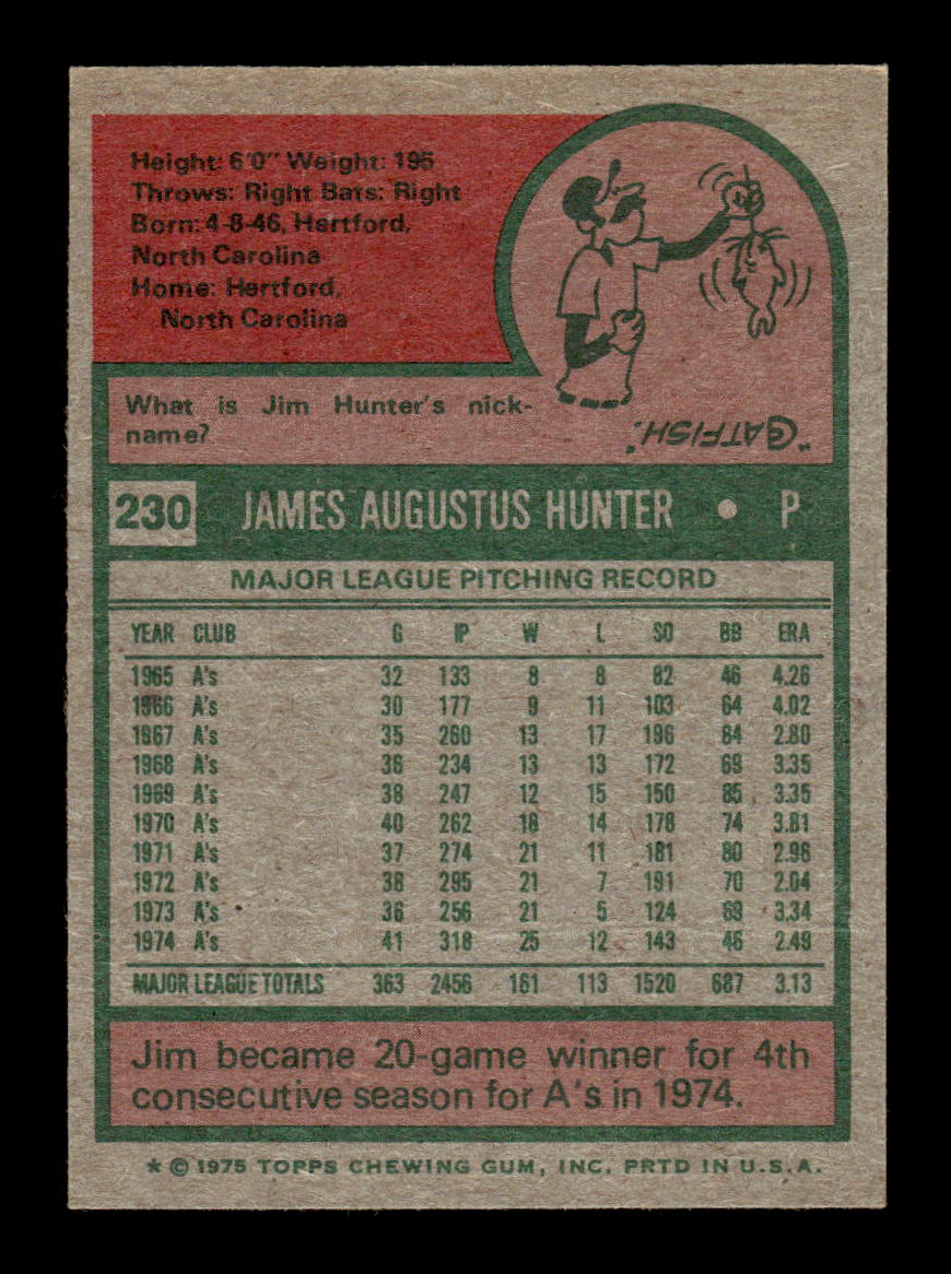 1975 Topps #230 Jim Hunter Oakland Athletics EX MM26013967