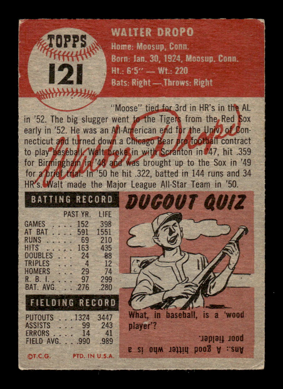 1953 Topps #121a Walt Dropo Detroit Tigers VGEX MM26013973