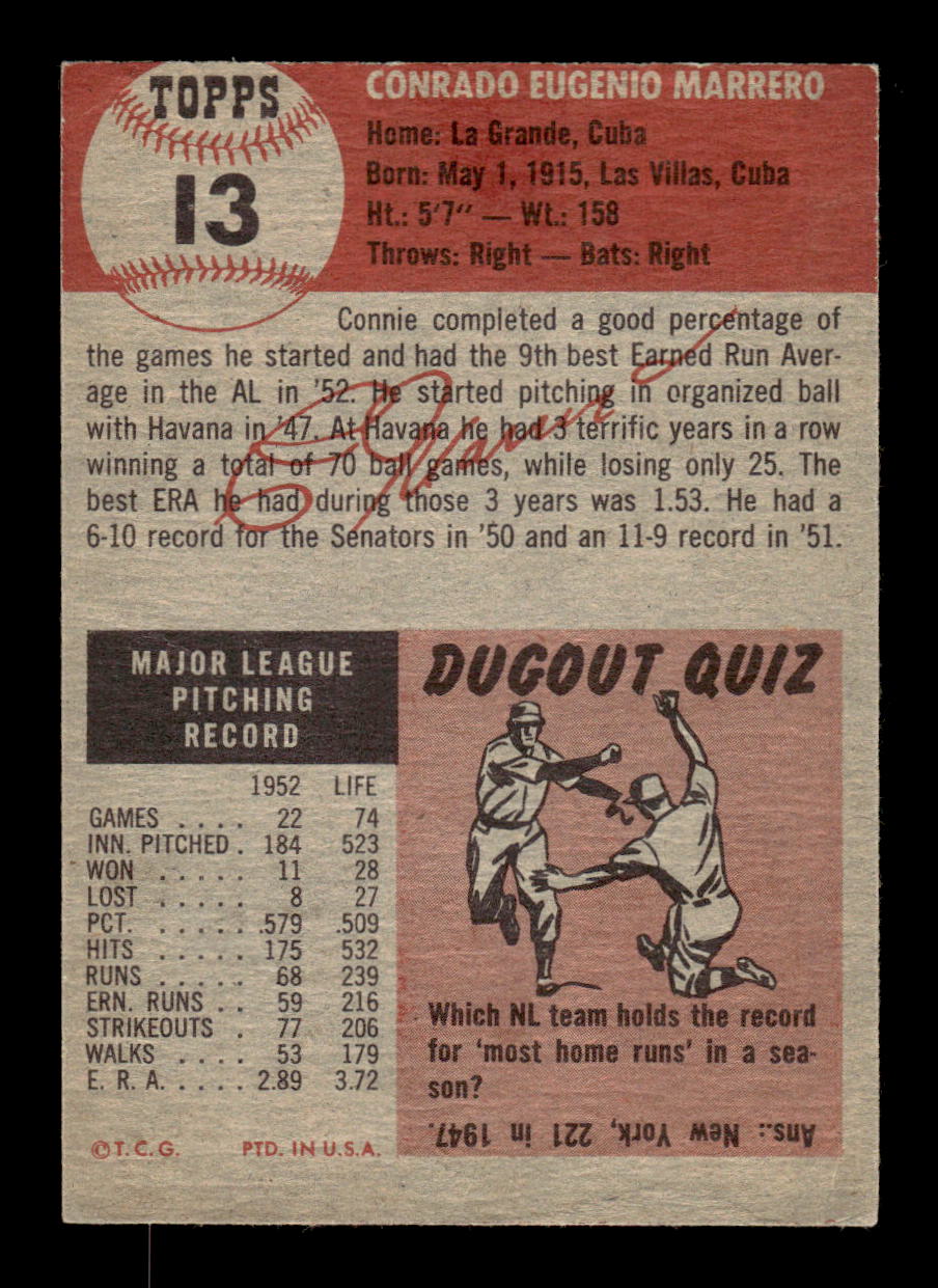 1953 Topps #13 Connie Marrero Washington Senators Poor MM26013974