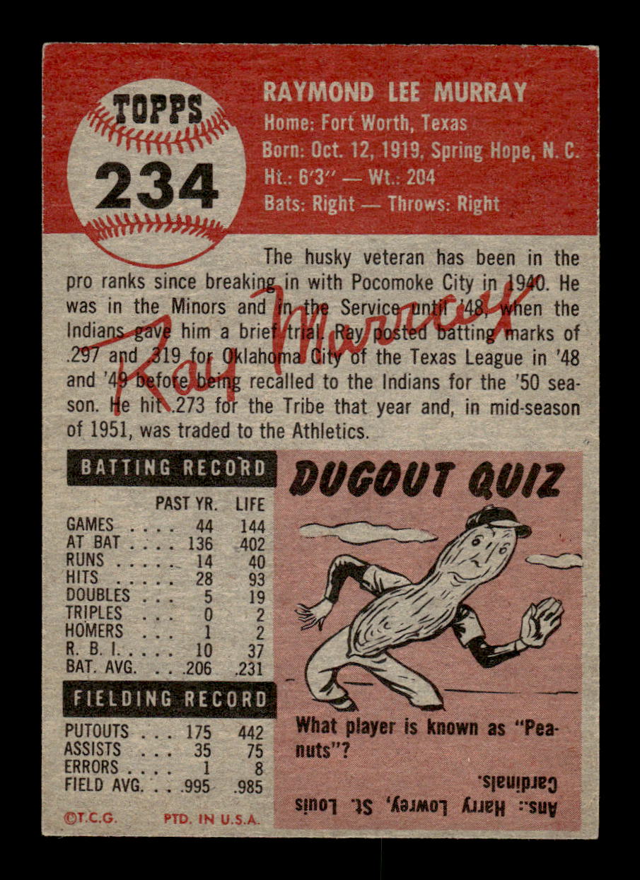 1953 Topps #234 Ray Murray Philadelphia Athletics VGEX MM26013996