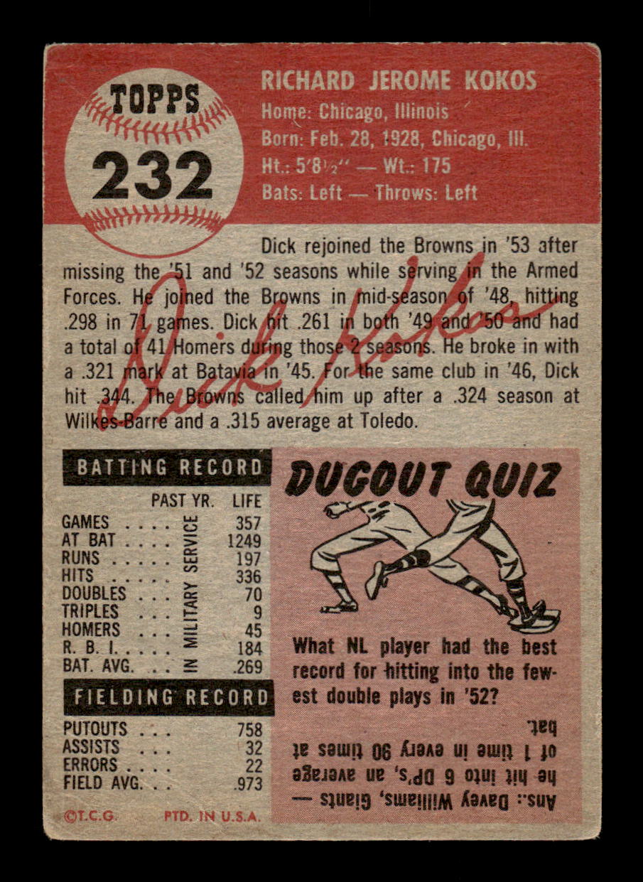 1953 Topps #232 Dick Kokos St. Louis Browns G/VG MM26013997