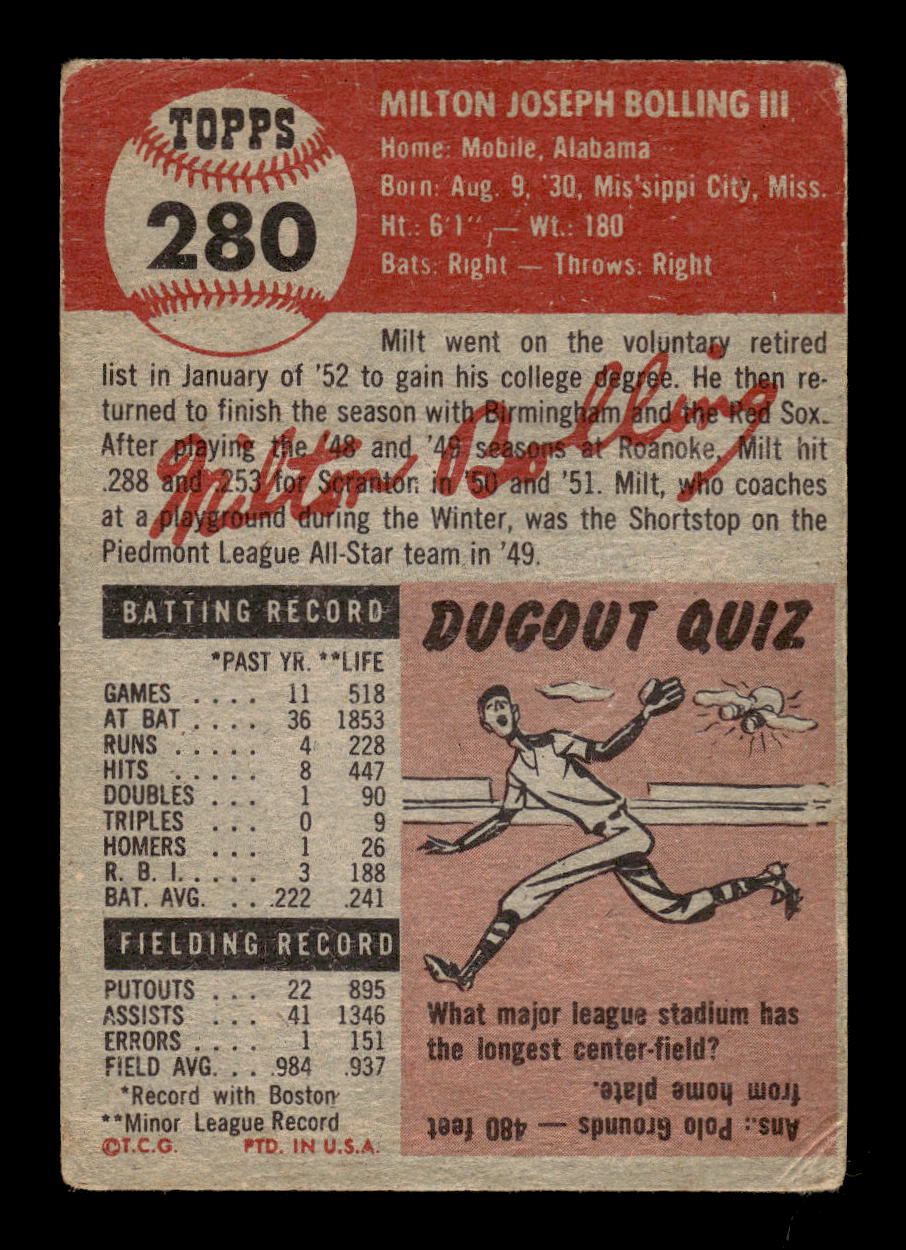1953 Topps #280 Milt Bolling Boston Red Sox Poor MM26014001