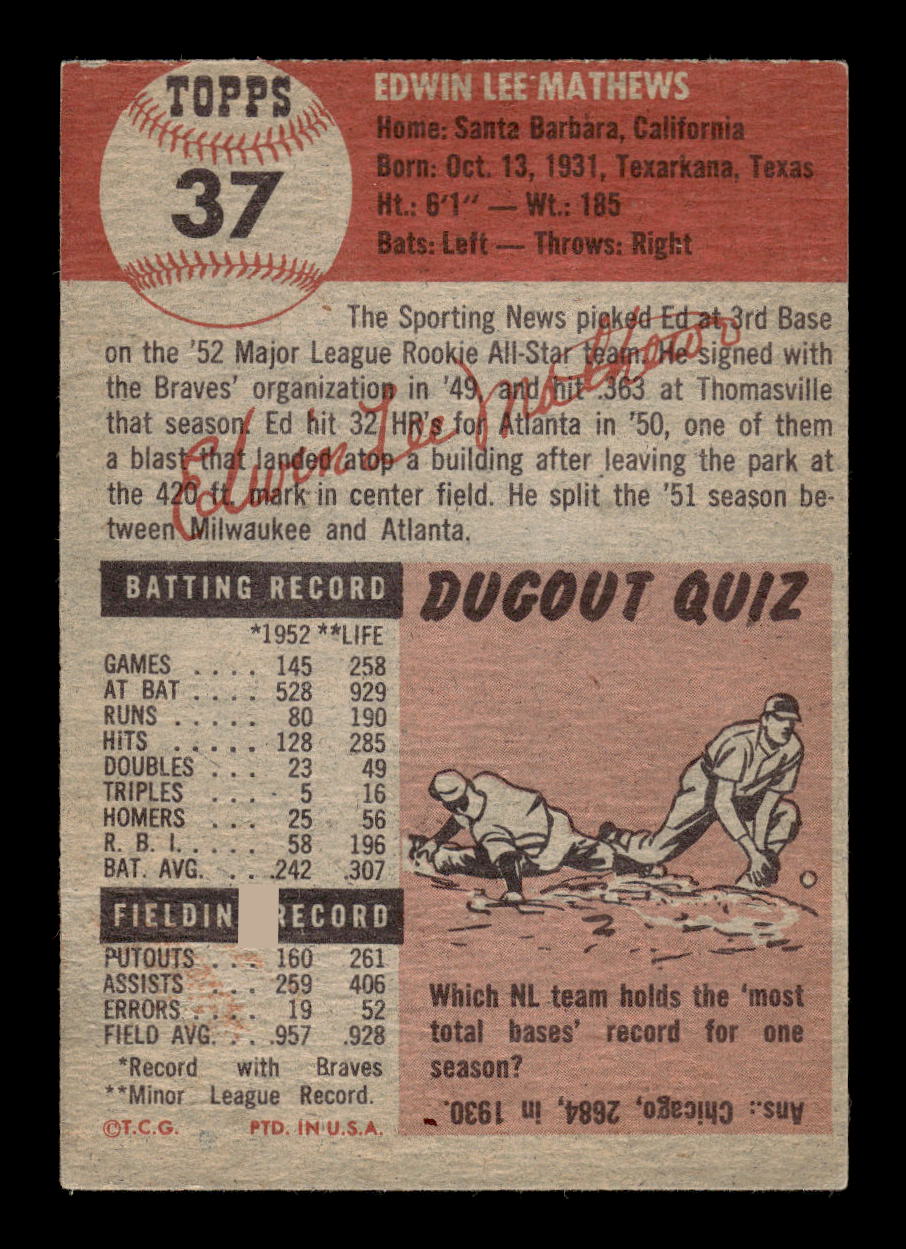 1953 Topps #37 Ed Mathews Boston Braves G/VG MM26014008