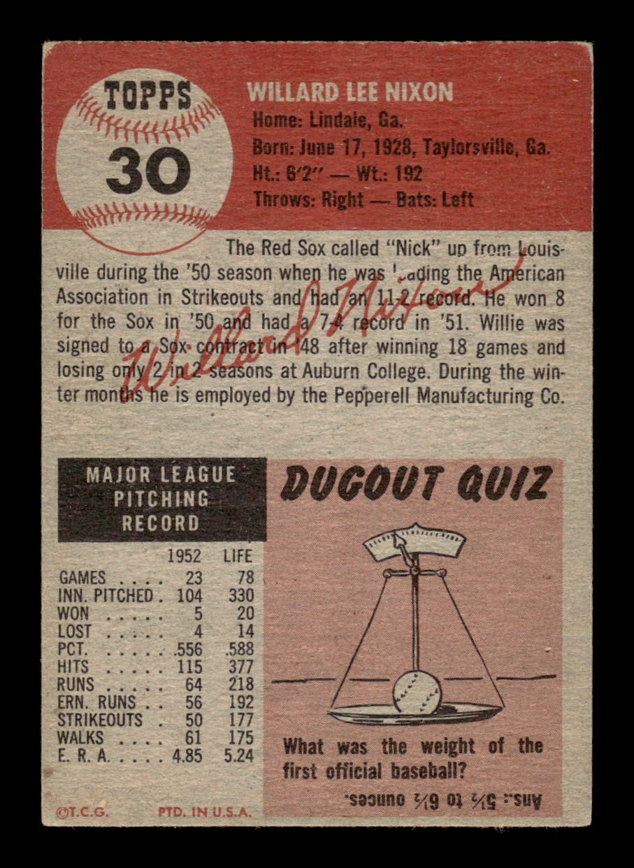 1953 Topps #30 Willard Nixon Boston Red Sox VG MM26014016
