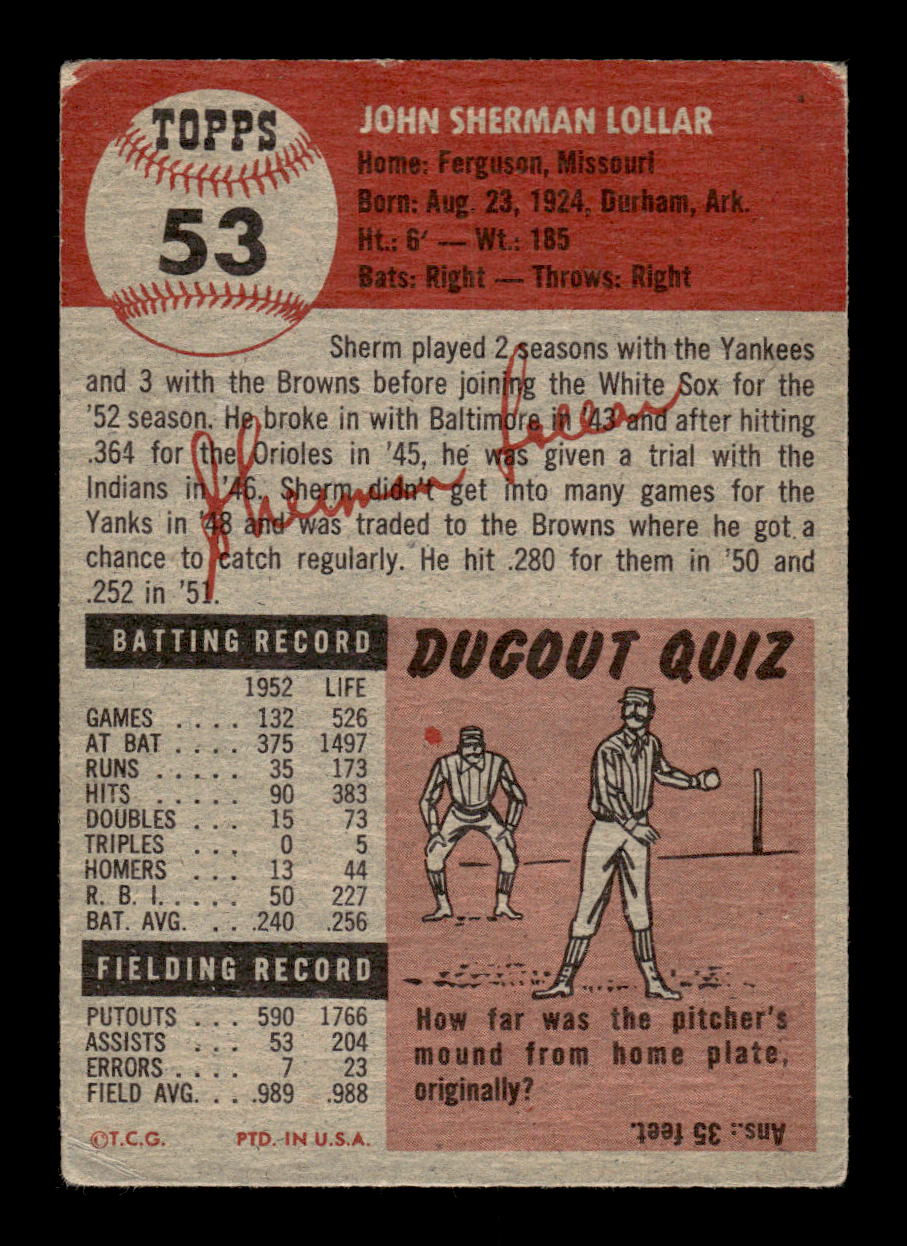 1953 Topps #53 Sherm Lollar Chicago White Sox G/VG MM26014020
