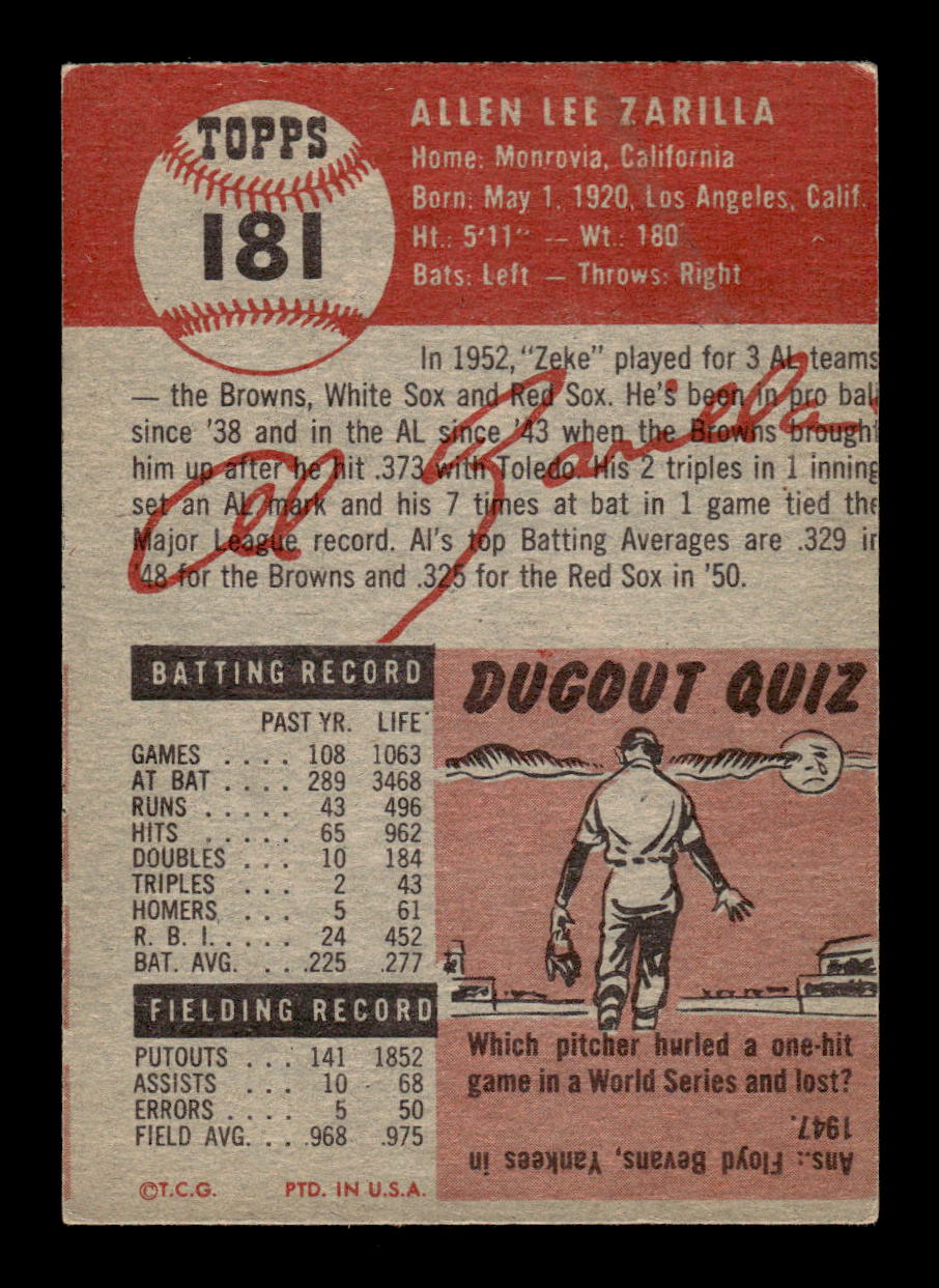1953 Topps #181 Al Zarilla Boston Red Sox VGEX MM26014031