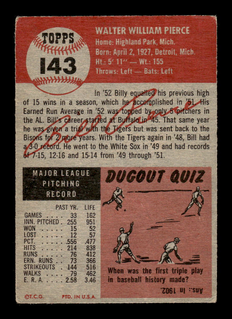 1953 Topps #143a Billy Pierce Chicago White Sox FAIR MM26014039