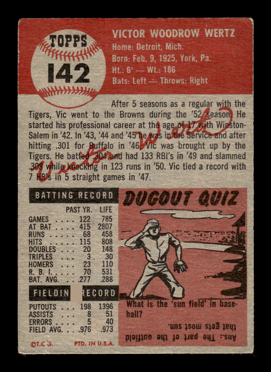 1953 Topps #142a Vic Wertz St. Louis Browns VG MM26014040