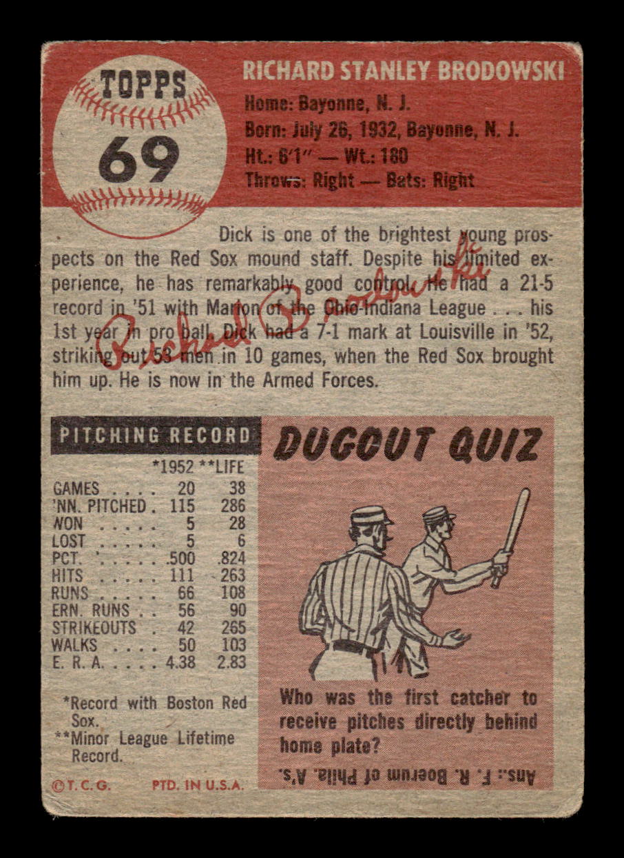 1953 Topps #69 Dick Brodowski Boston Red Sox FAIR MM26014046