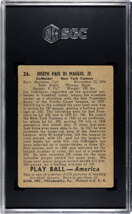 1939 Playball #26 Joe Dimaggio SGC 2 SN 7136530