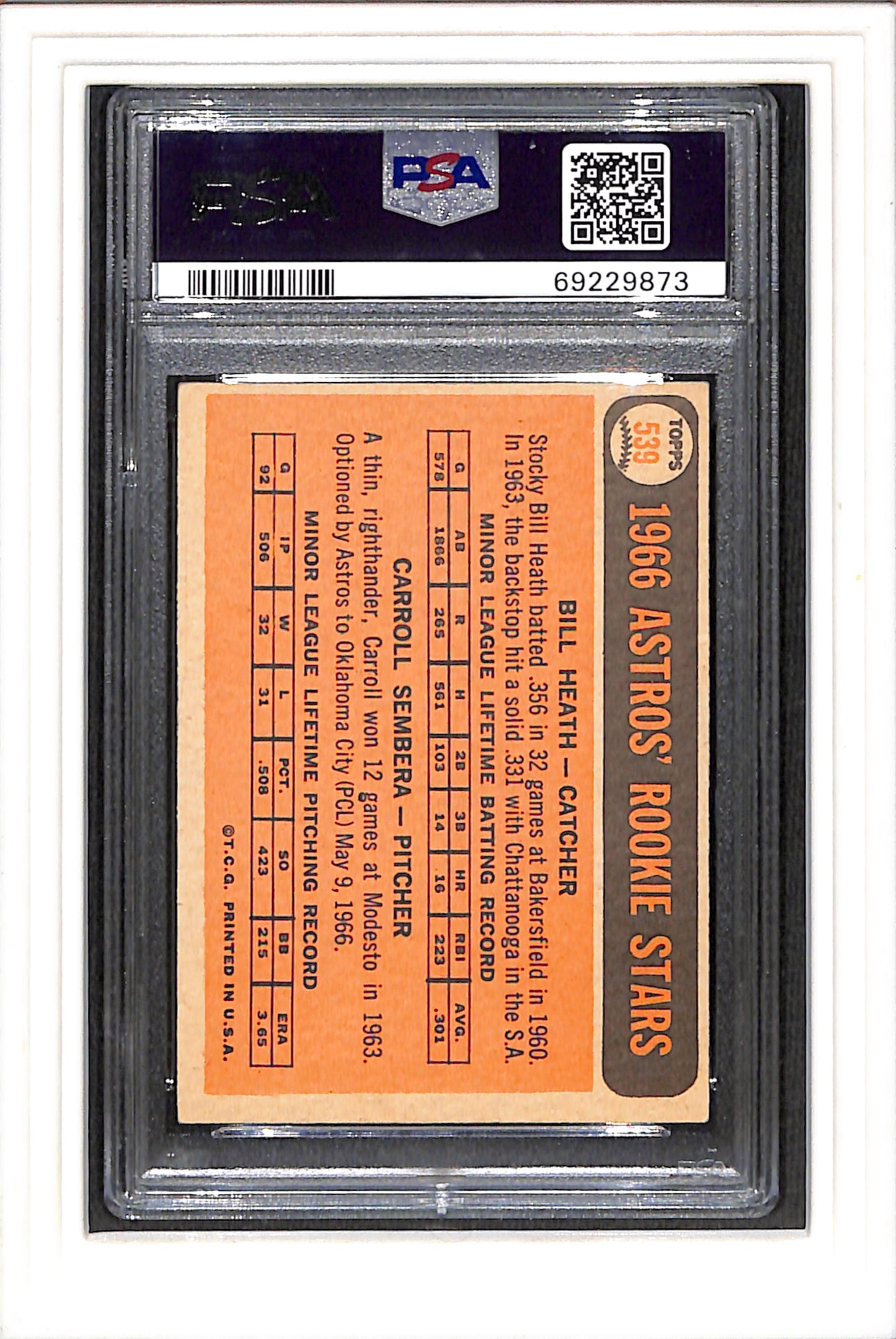 1966 Topps #539 Astros Rookies B.Heath/C.Sembera PSA 4 SN 69229873