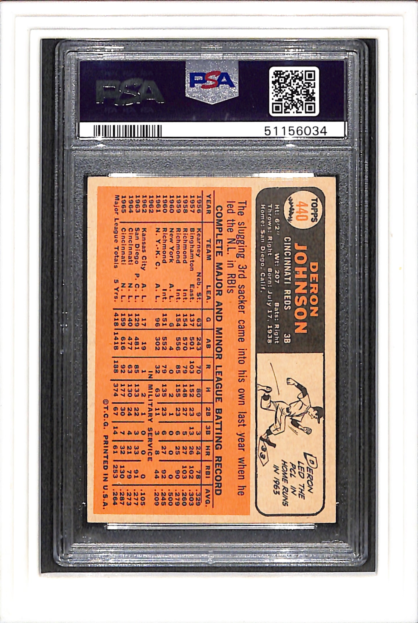 1966 Topps #440 Deron Johnson PSA 4 SN 51156034