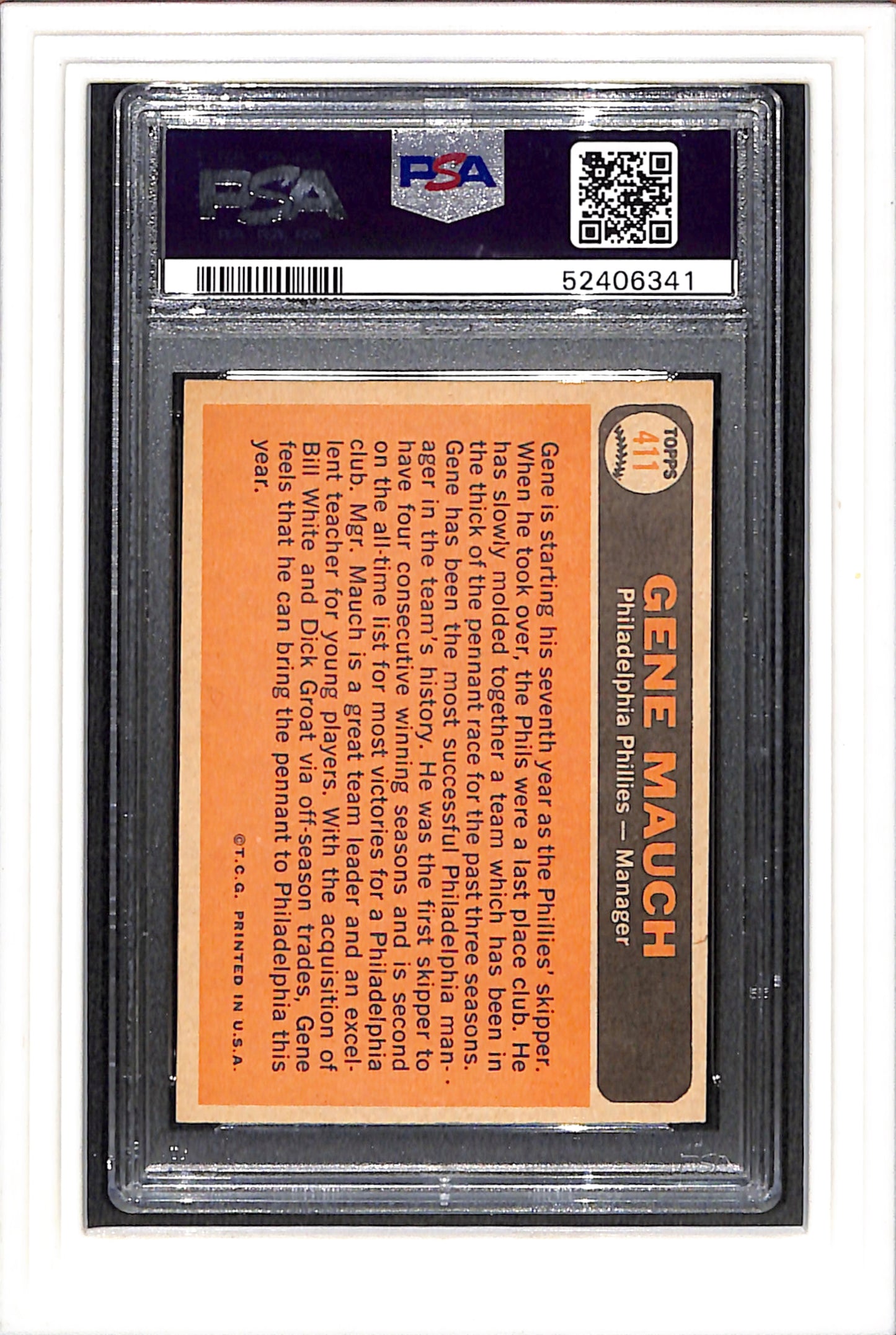 1966 Topps #411 Gene Mauch PSA 4 SN 52406341
