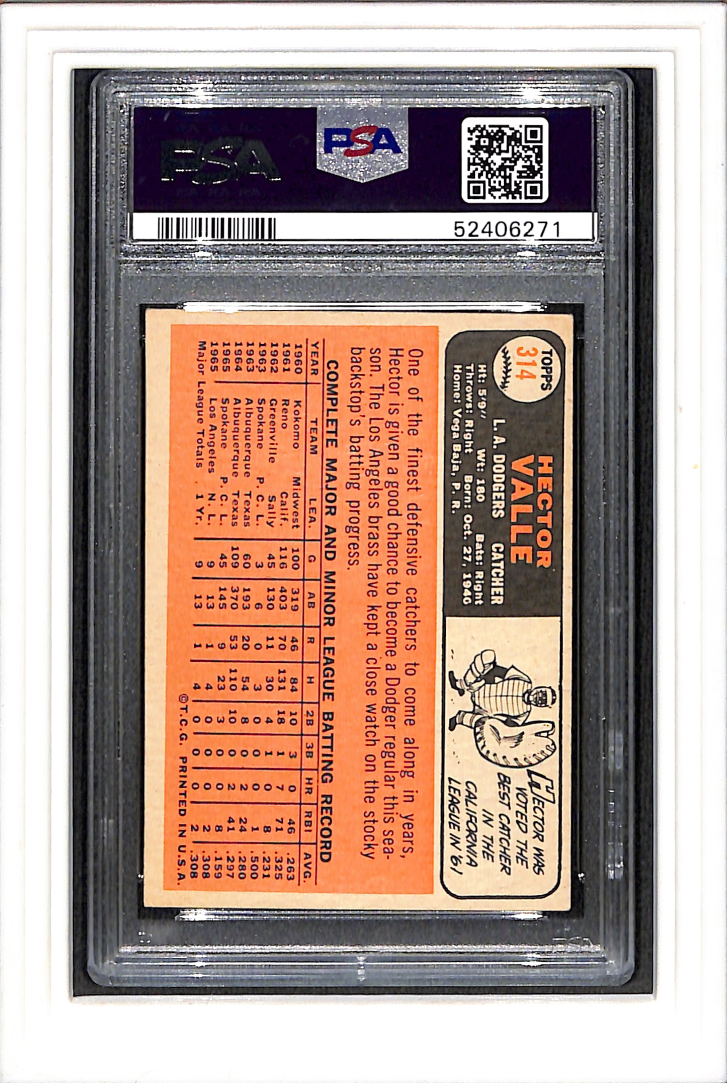 1966 Topps #314 Hector Valle PSA 4 SN 52406271