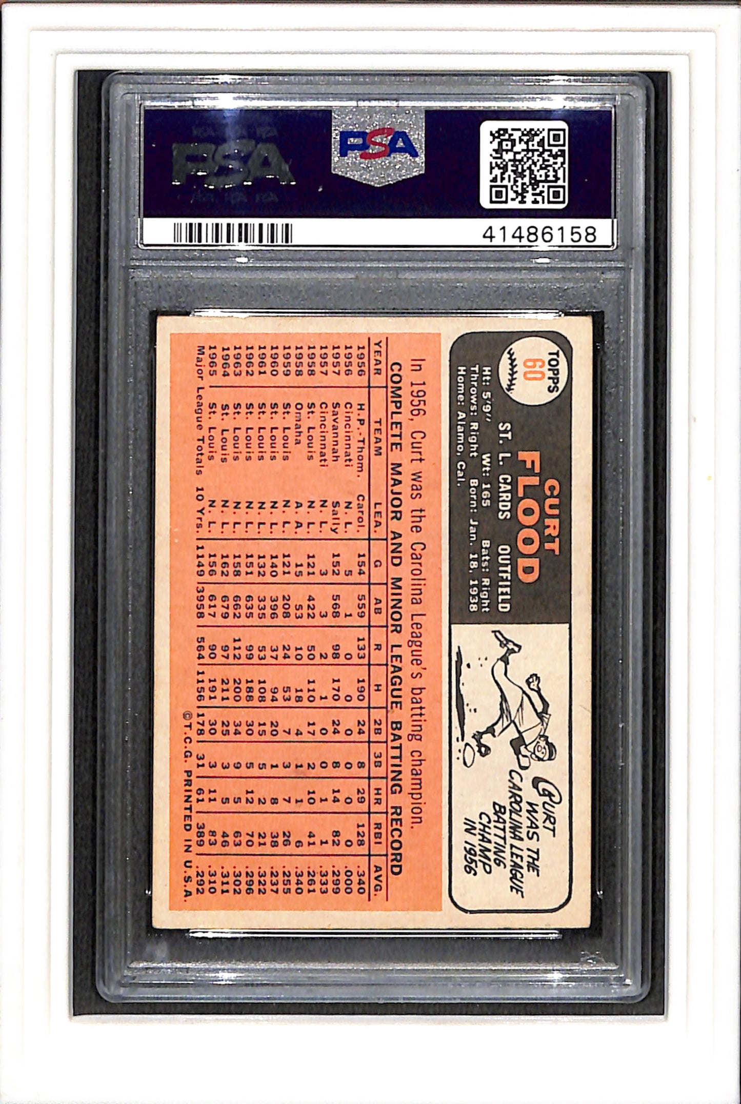 1966 Topps #60 Curt Flood PSA 4 SN 41486158