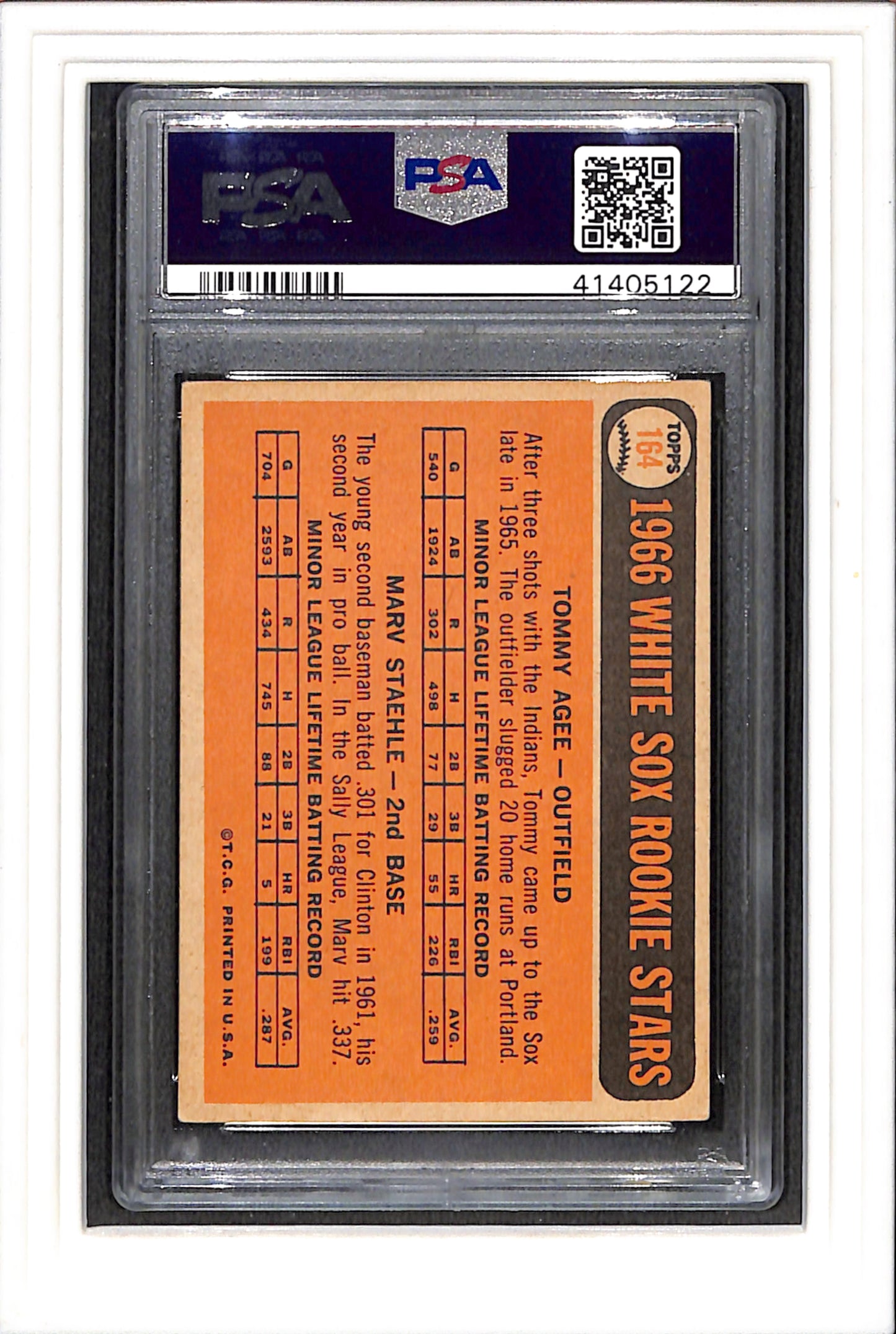 1966 Topps #164 White Sox Rookies T.Agee/M.Staehle PSA 4 SN 41405122