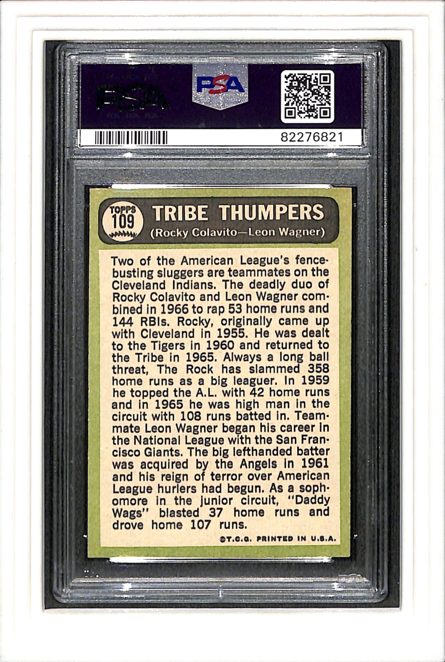 1967 Topps #109 Tribe Thumpers R.Colavito/L.Wagner PSA 4 SN 82276821