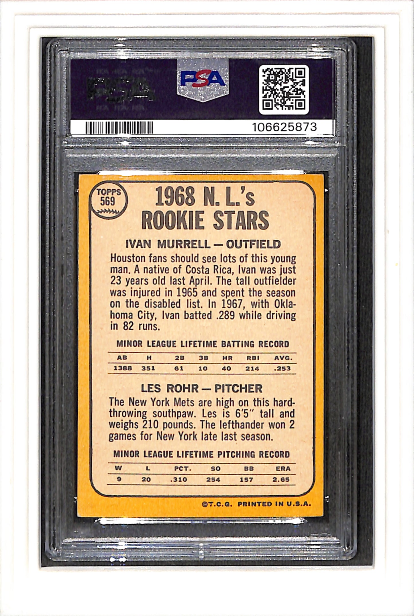 1968 Topps #569 N.L. Rookies I.Murrell/L.Rohr PSA 4 SN 106625873
