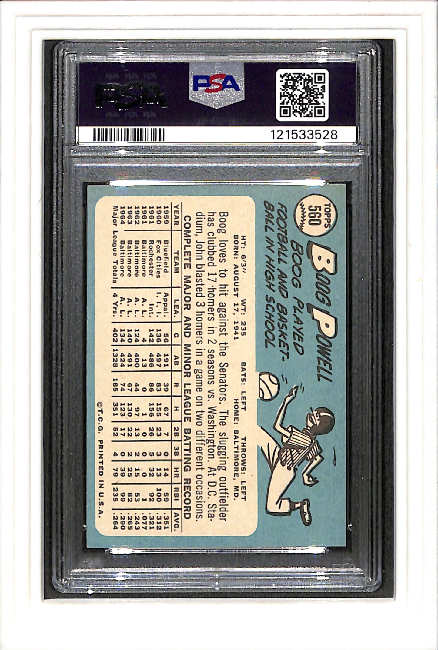 1965 Topps #560 Boog Powell PSA 4 SN 121533528