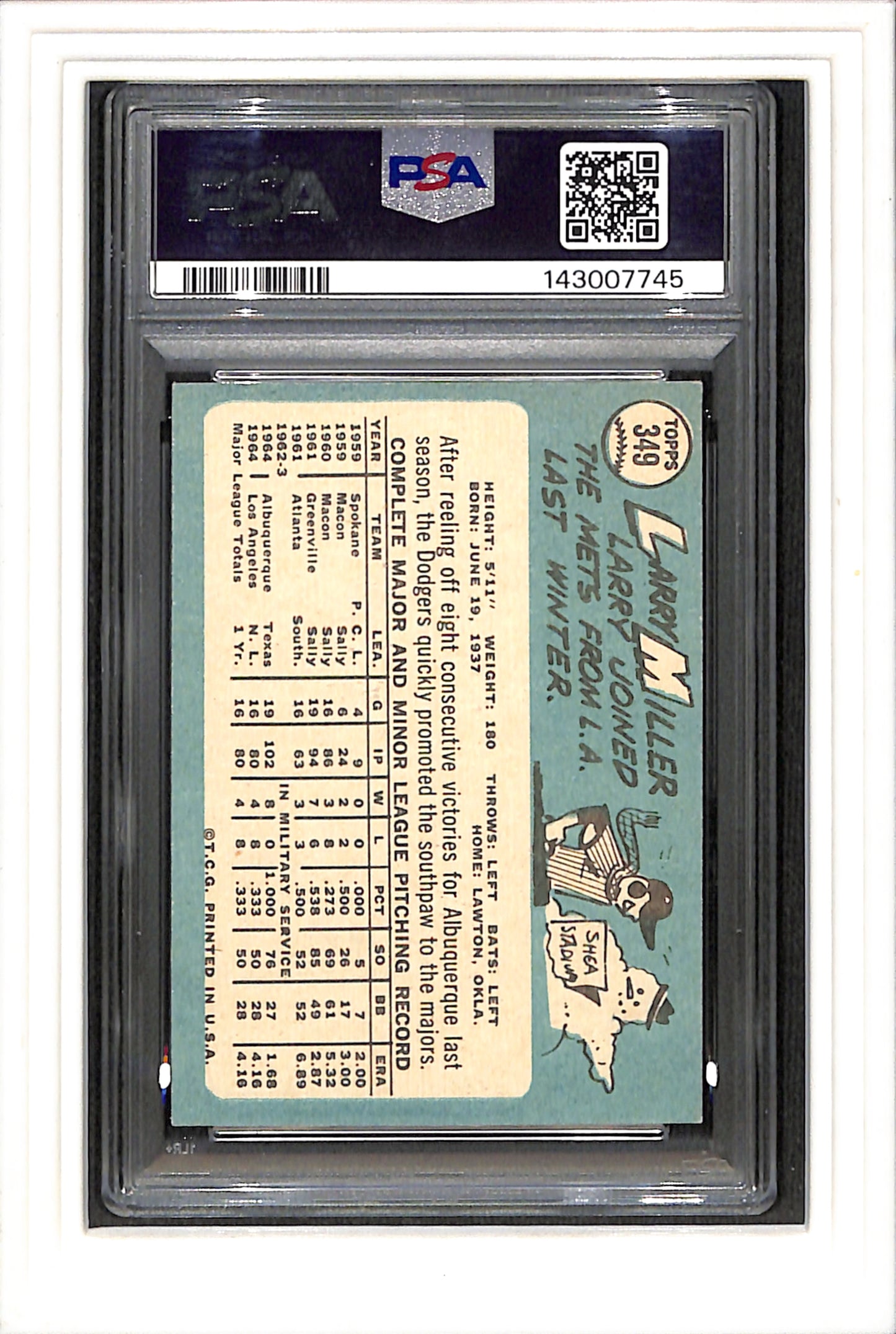 1965 Topps #349 Larry Miller PSA 4 SN 143007745