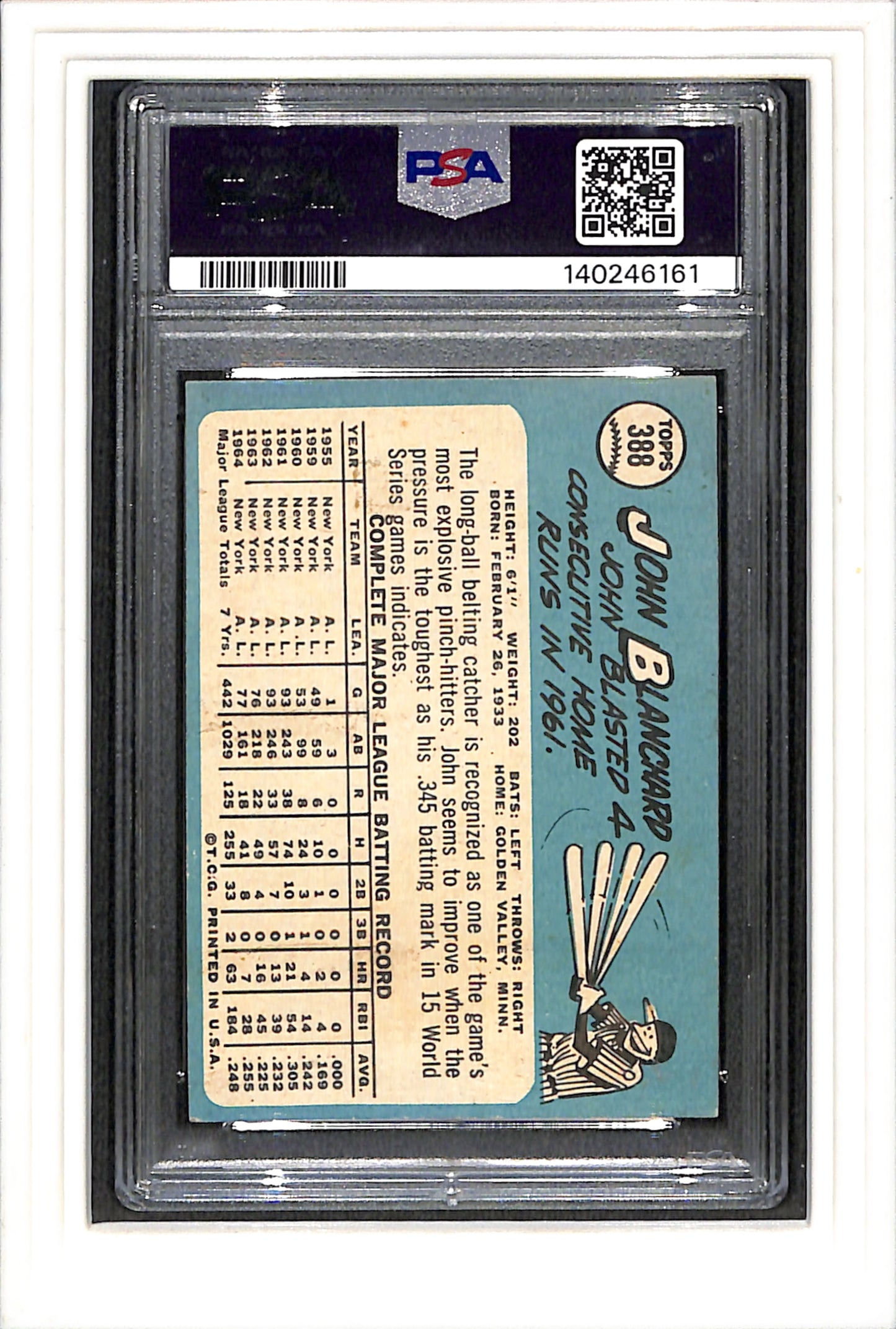 1965 Topps #388 John Blanchard PSA 2 SN 140246161