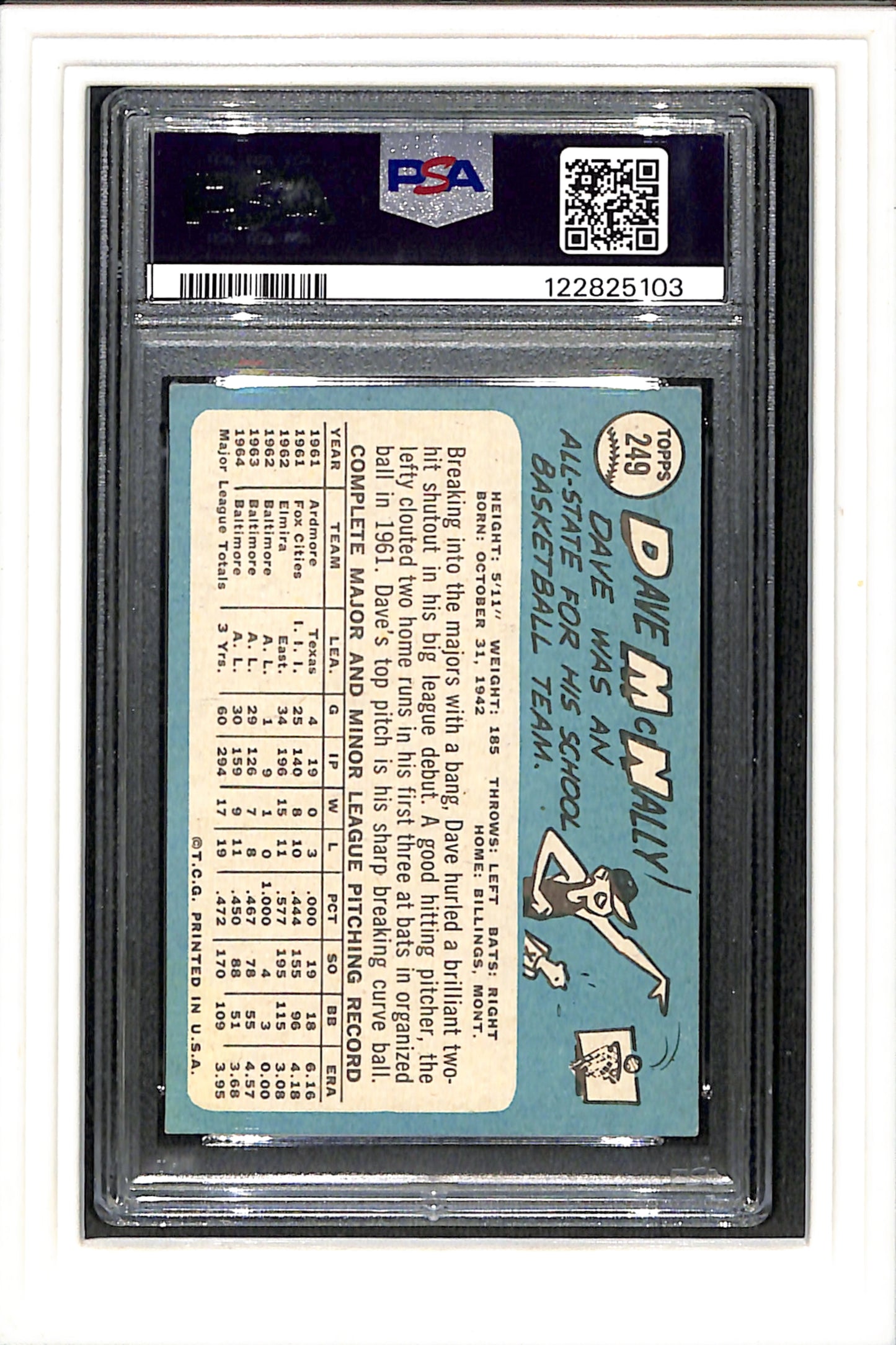 1965 Topps #249 Dave Mcnally PSA 4 SN 122825103