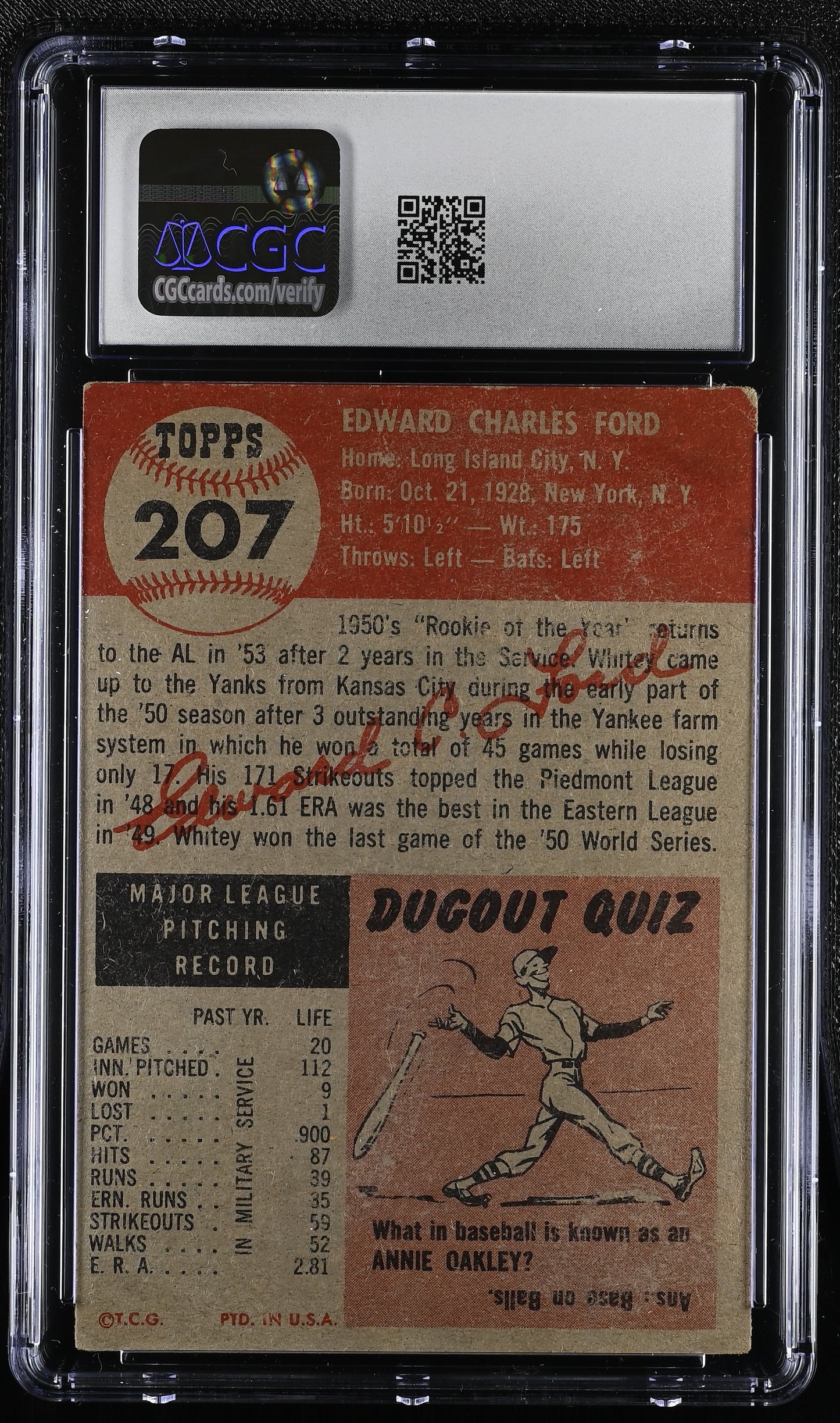 1953 Topps #207 Whitey Ford CGC 4.5 SN 6127427029