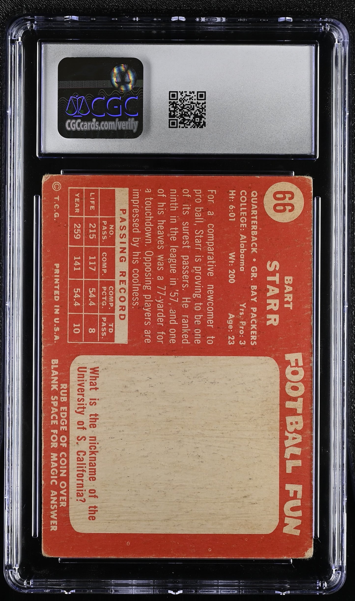 1958 Topps #66 Bart Starr CGC 1.5 SN 6127427008