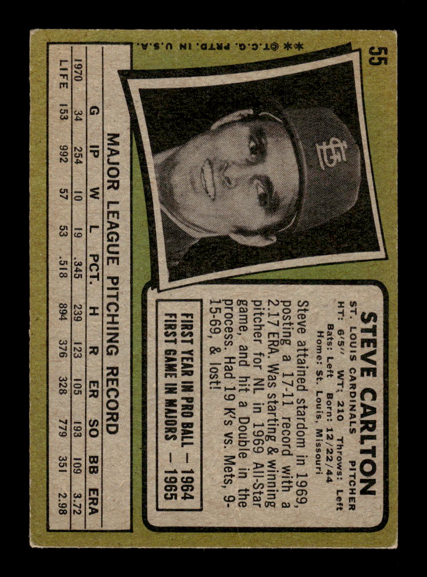 1971 Topps #55 Steve Carlton St. Louis Cardinals VG CS26014219
