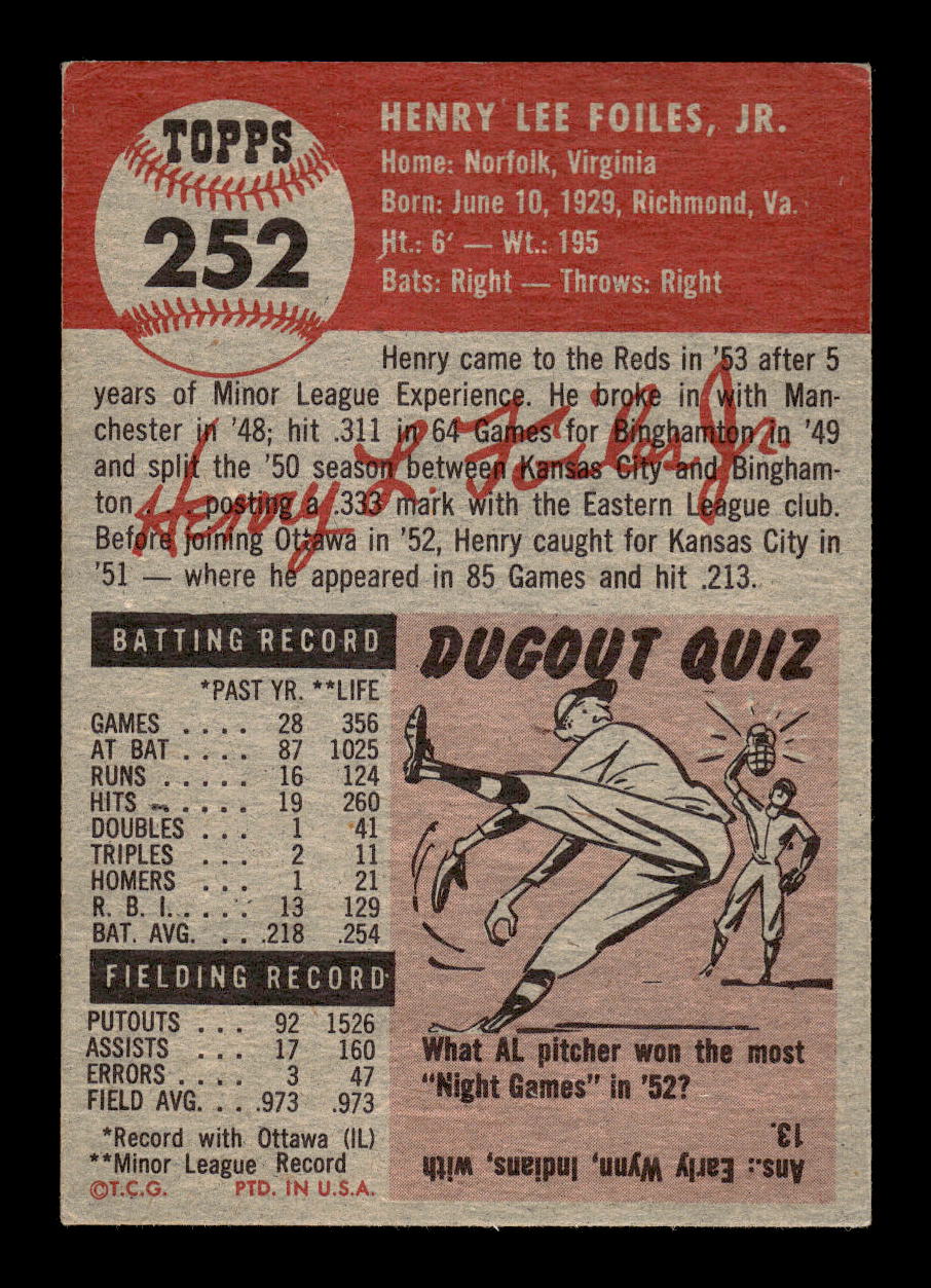 1953 Topps #252 Henry Foiles Cincinnati Reds VGEX CS26014240