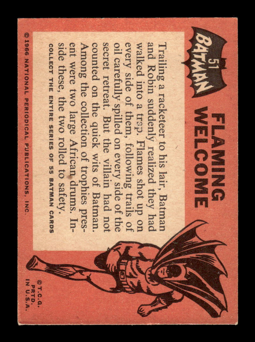 1966 Topps Batman (Black Bat Logo) #51 Flaming Welcome VG CS26014288