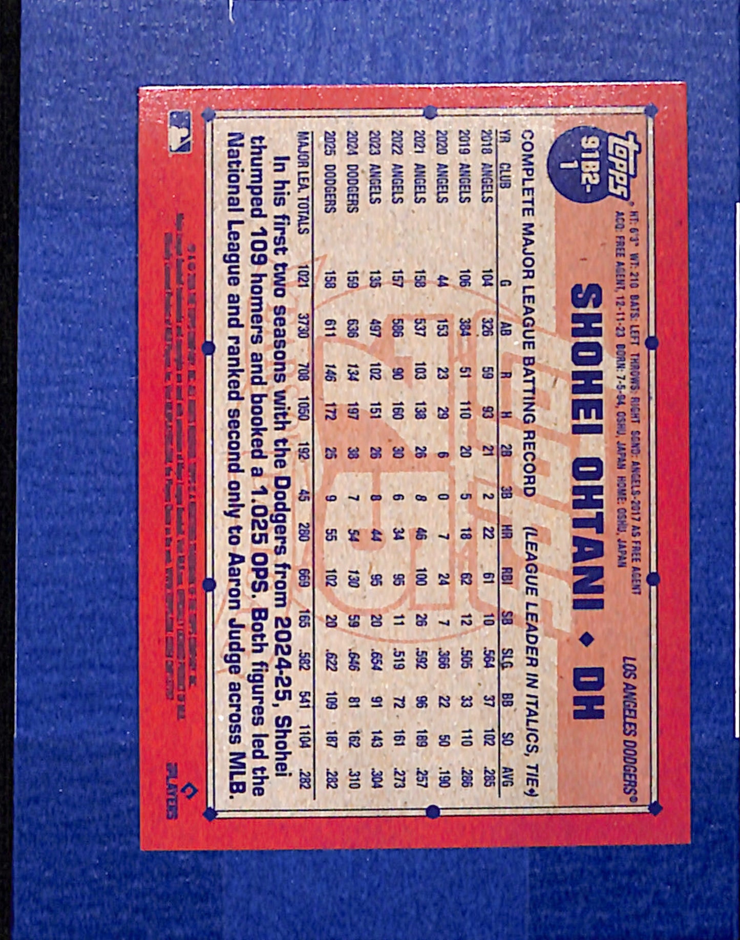 2026 Topps #91B2-1 Shohei Ohtani Los Angeles Dodgers NMT CS26014375