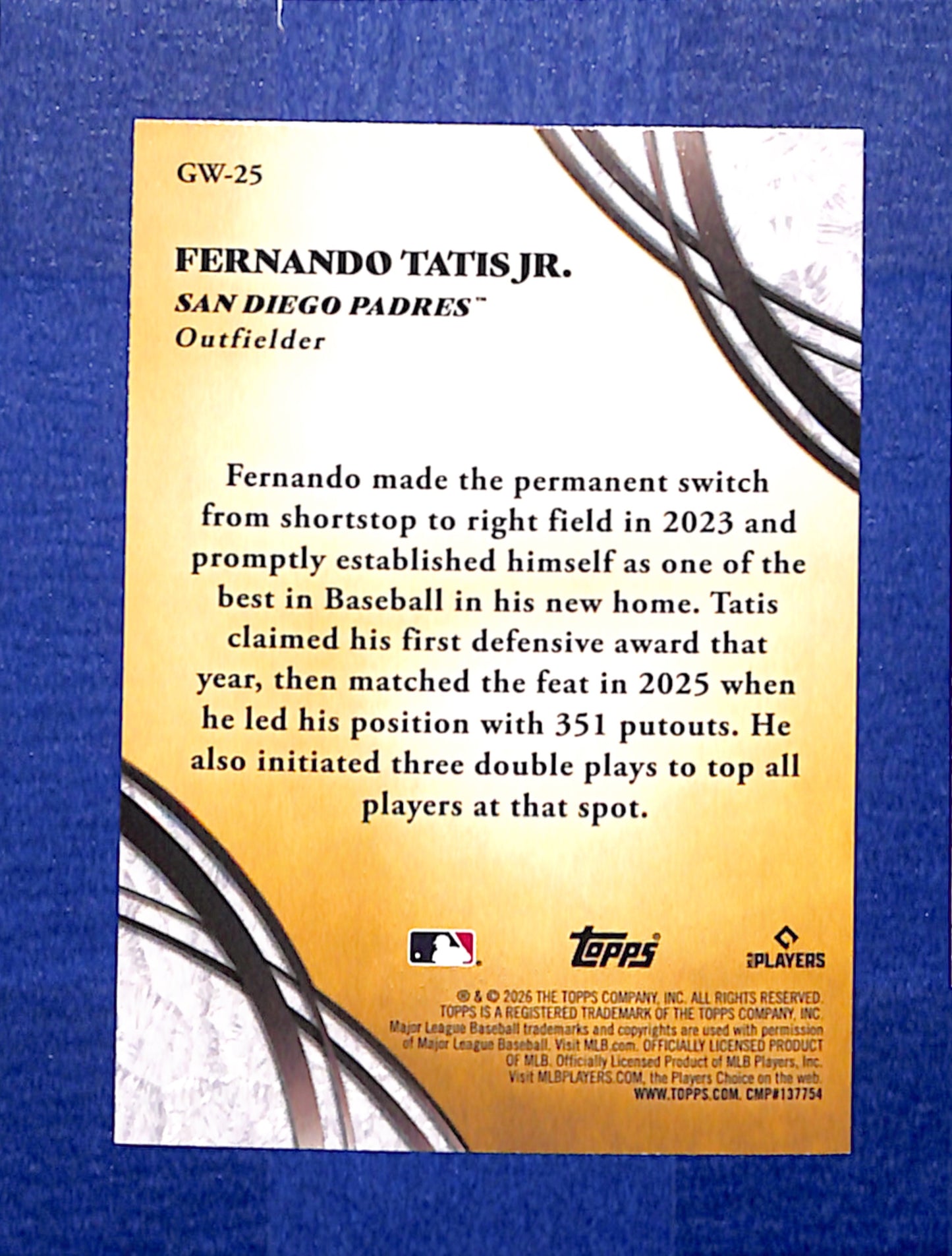 2026 Topps #GW-25 Fernando Tatis Jr. San Diego Padres NMT CS26014377