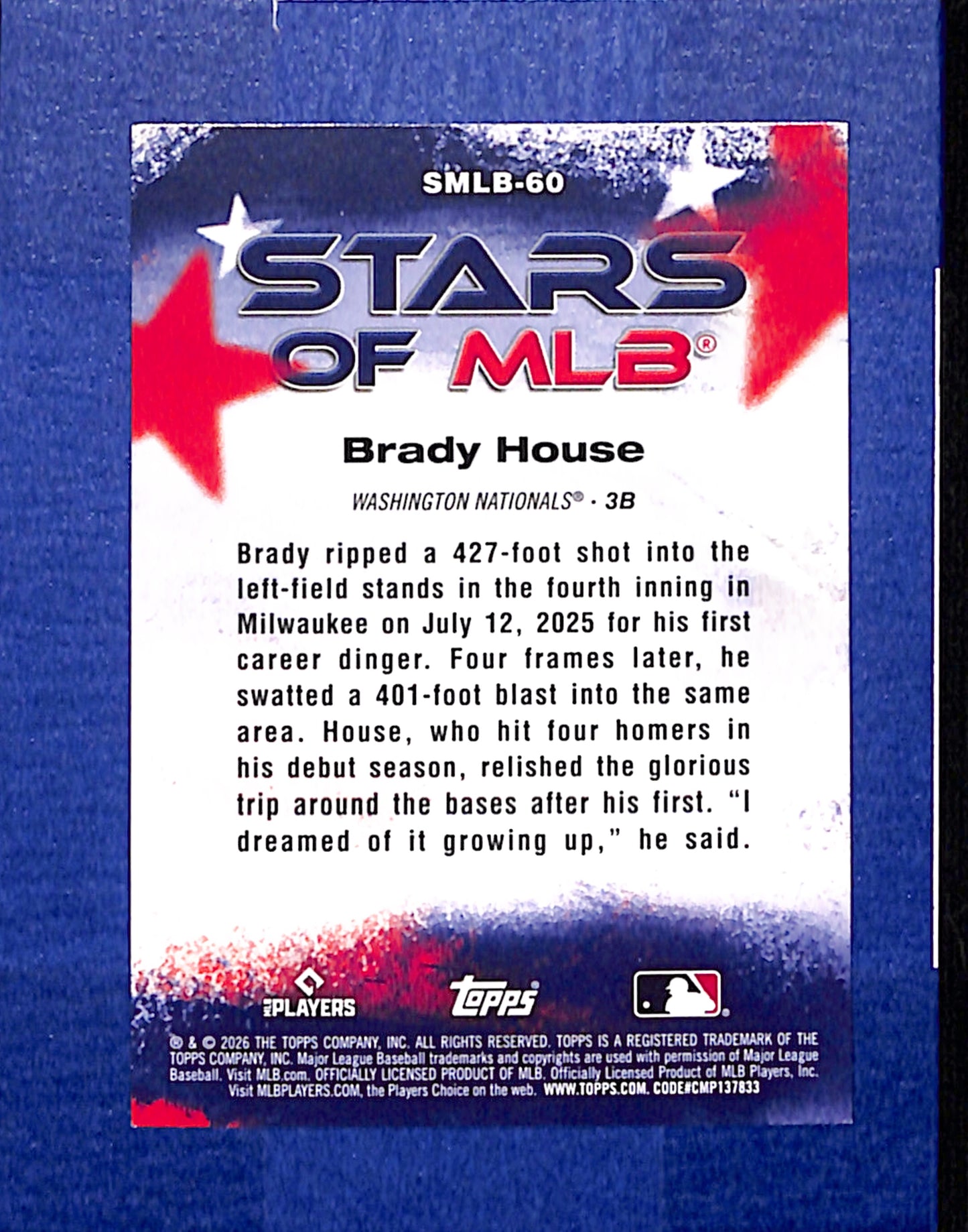 2026 Topps #SMLB-60 Brady House Washington Nationals NMT CS26014389
