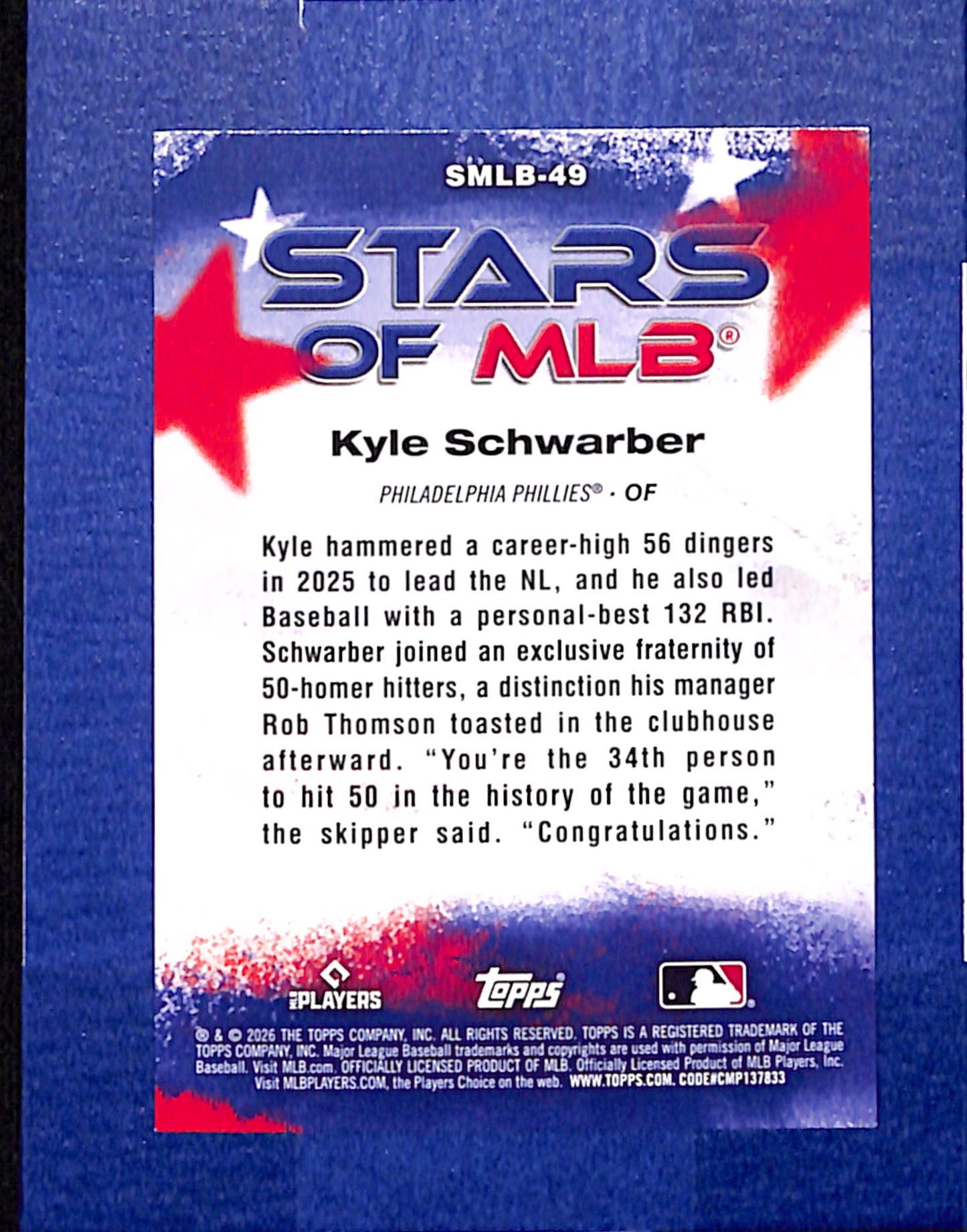 2026 Topps #SMLB-49 Kyle Schwarber Philadelphia Phillies NMT CS26014394