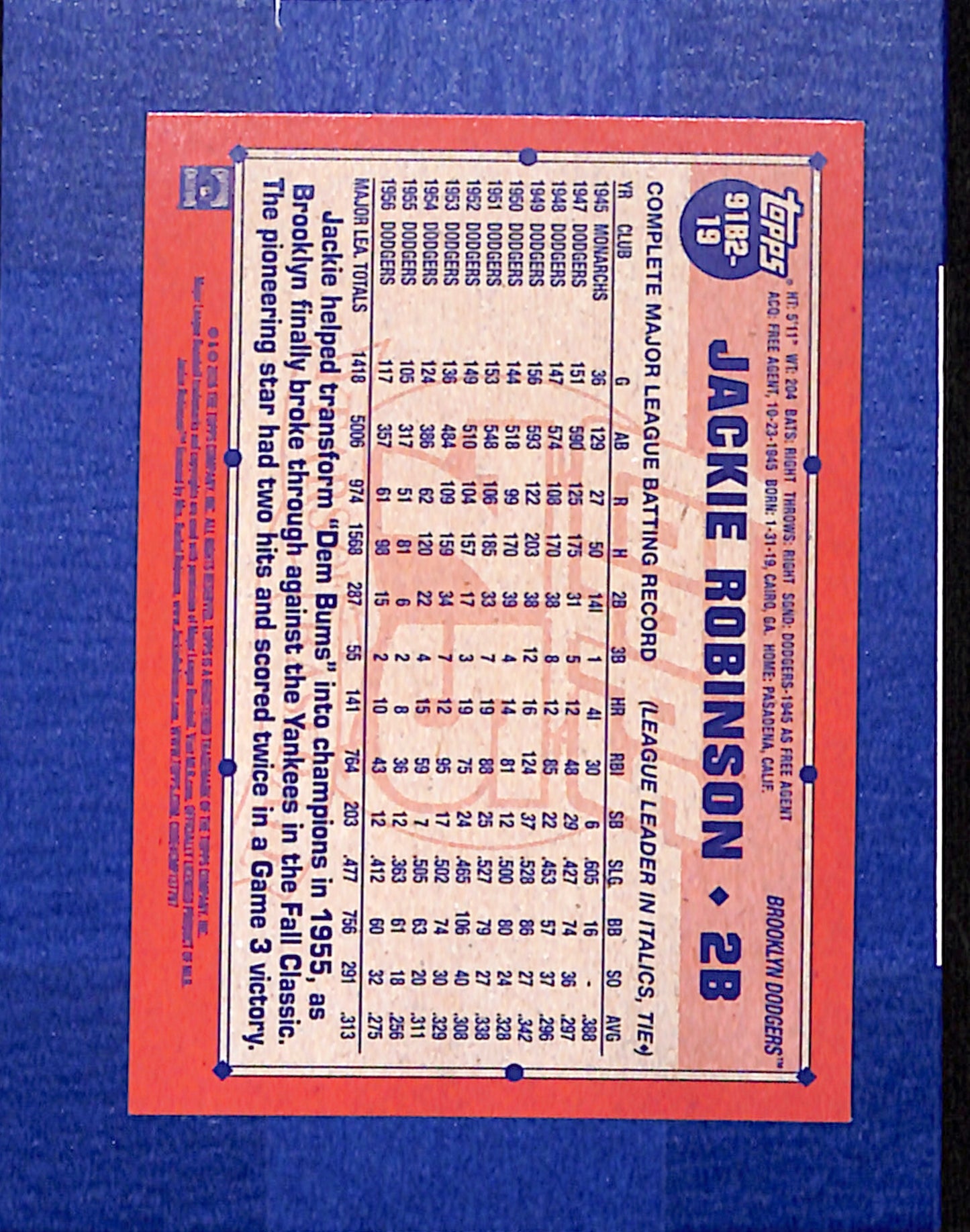 2026 Topps #91B2-19 Jackie Robinson Brooklyn Dodgers NMT CS26014400