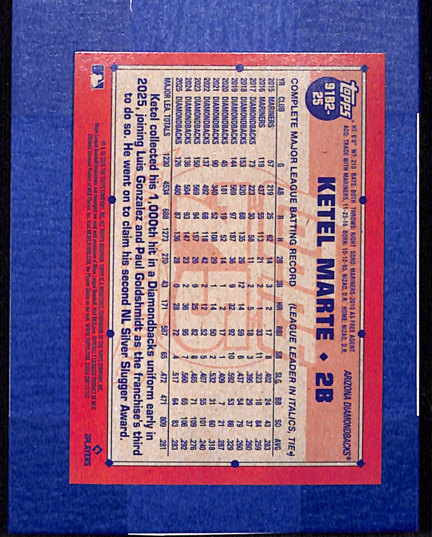 2026 Topps #91B2-25 Ketel Marte Arizona Diamondbacks NMT CS26014403