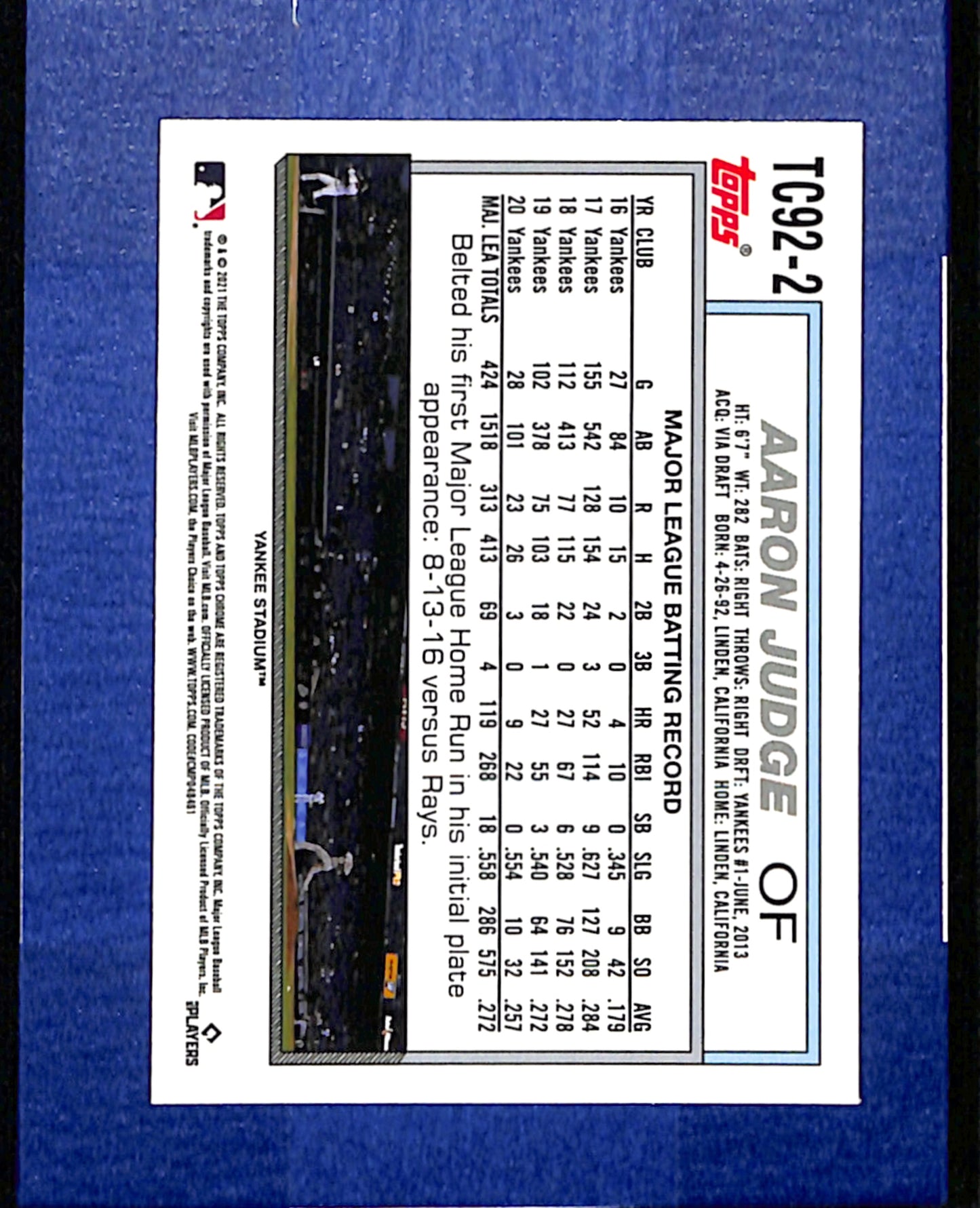 2021 Topps Update #TC92-2 Aaron Judge New York Yankees NMT CS26014407