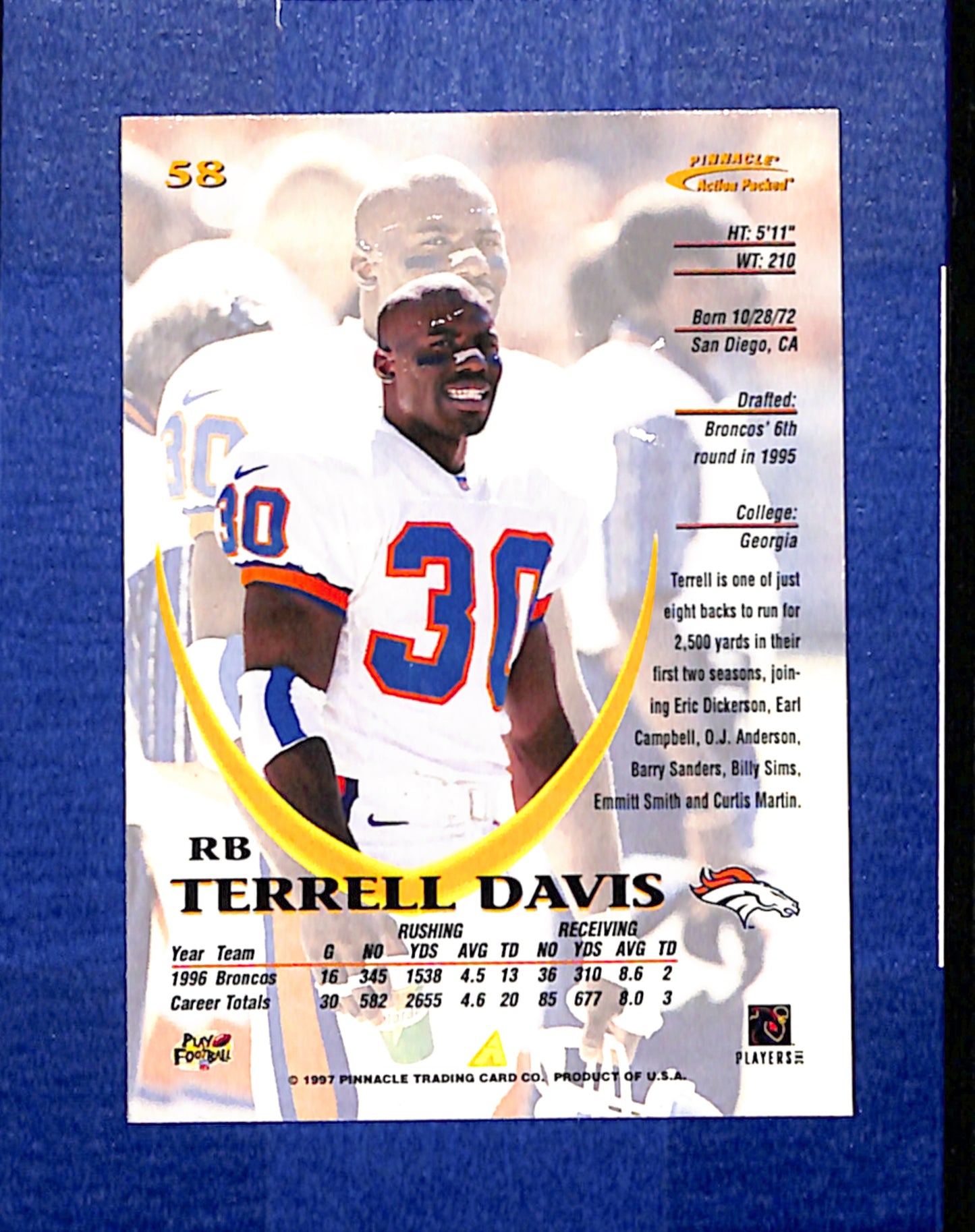 1997 Action Packed #58 Terrell Davis Denver Broncos NMT CS26014431