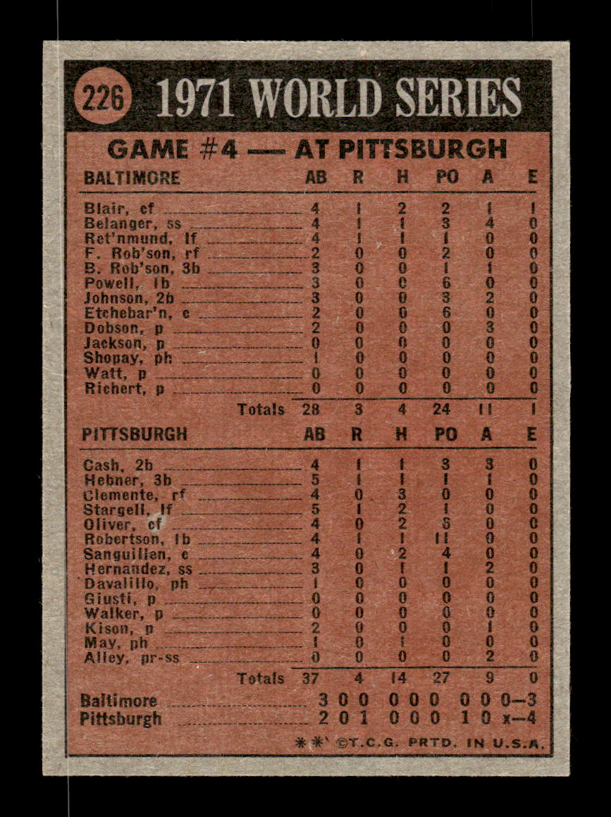1972 Topps #226 1971 World Series Game No. 4 Pittsburgh Pirates EXMT CS26014437