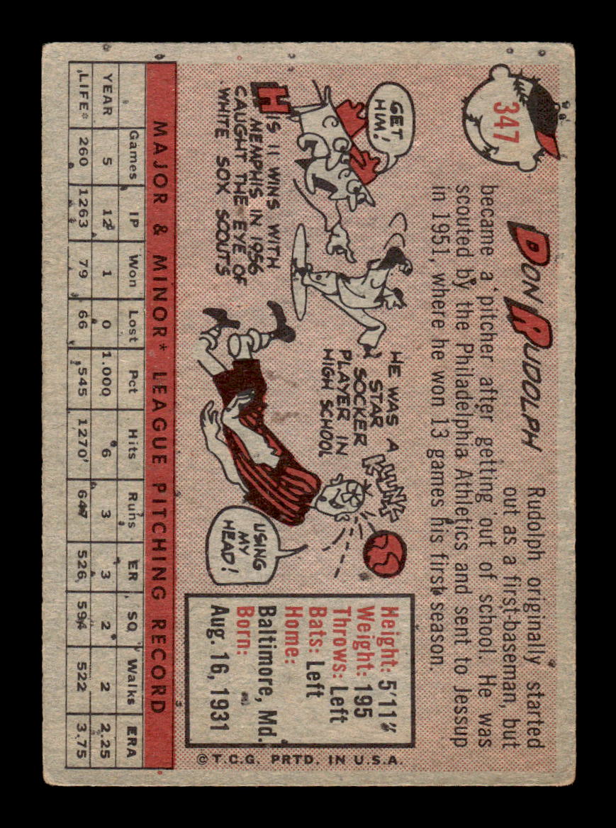 1958 Topps #347 Don Rudolph Chicago White Sox VG CS26014446