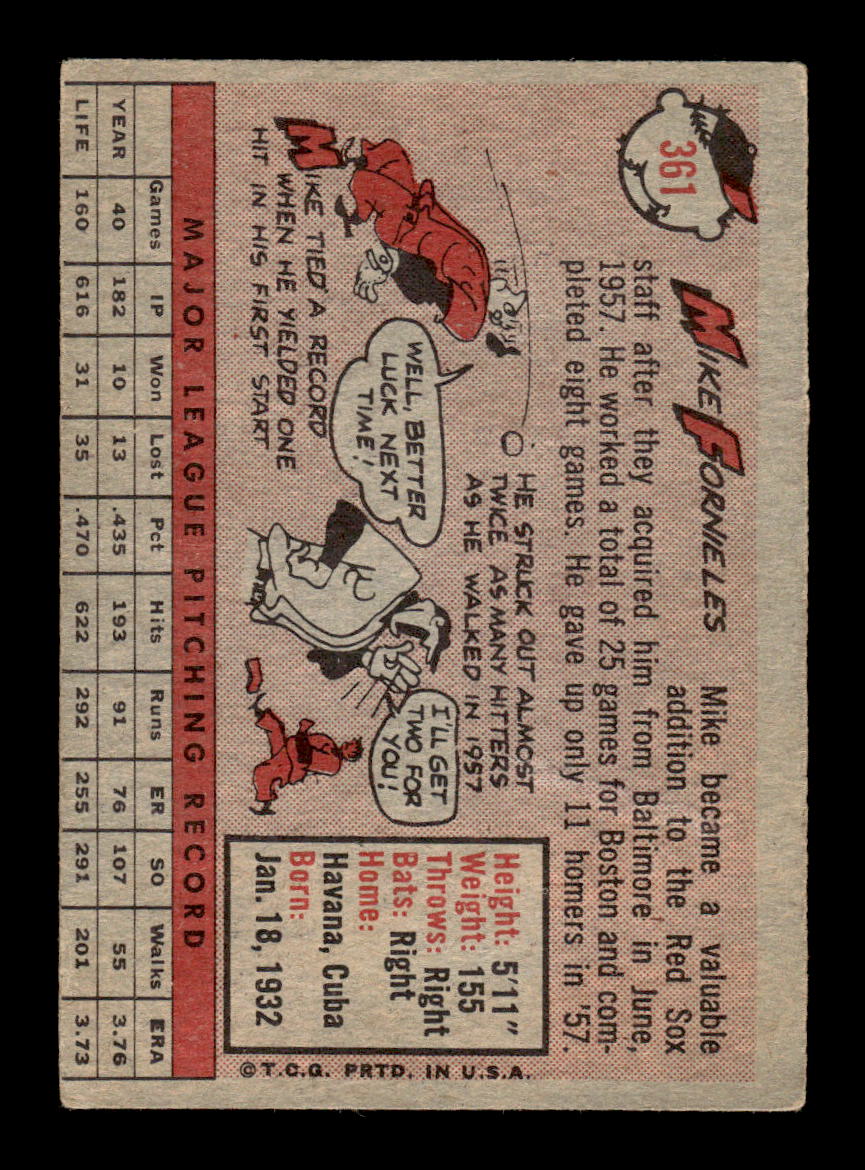 1958 Topps #361 Mike Fornieles Boston Red Sox VG CS26014447