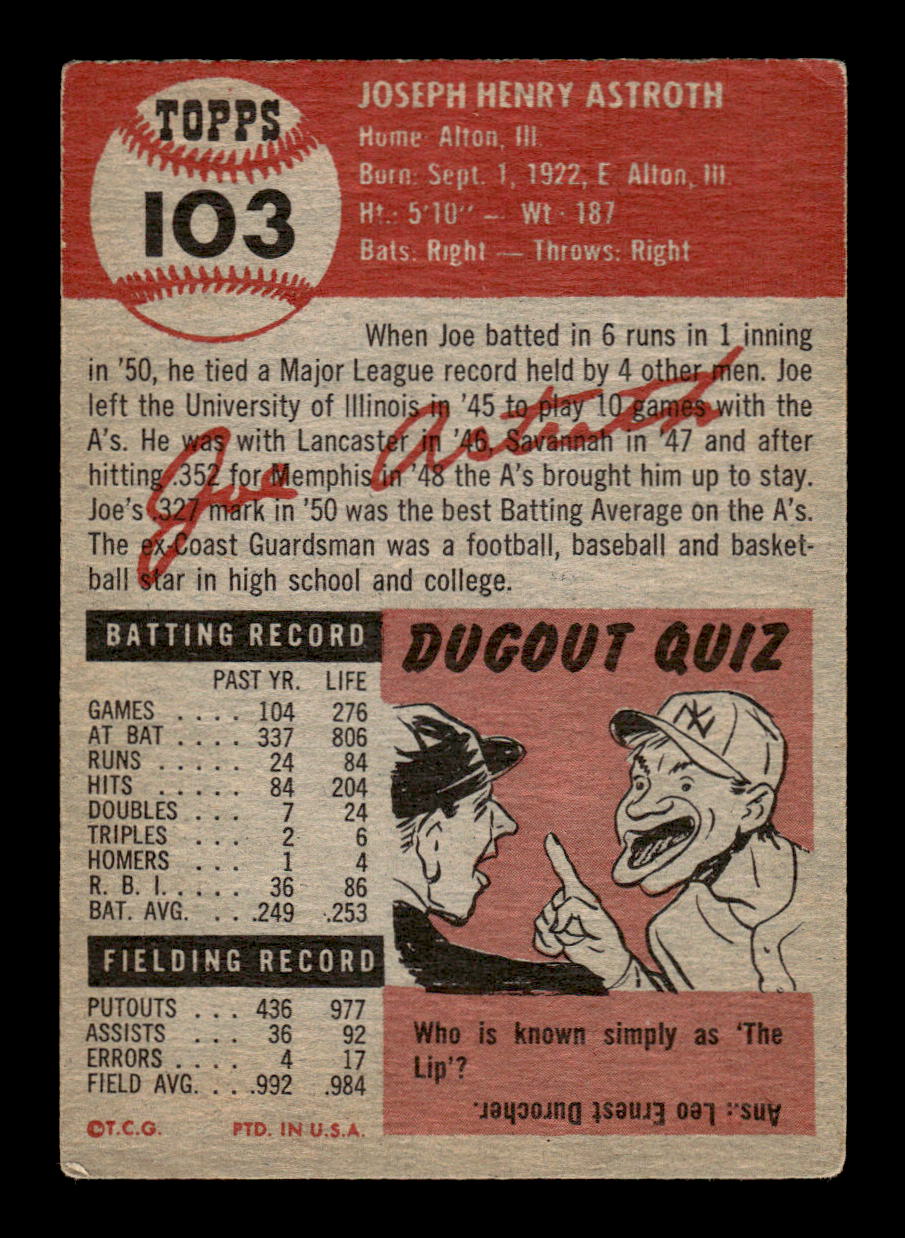 1953 Topps #103a Joe Astroth Philadelphia Athletics F/G CS26014453