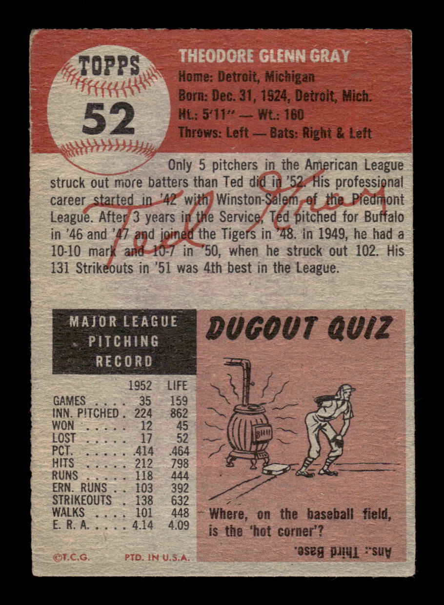 1953 Topps #52 Ted Gray Detroit Tigers VG CS26014456