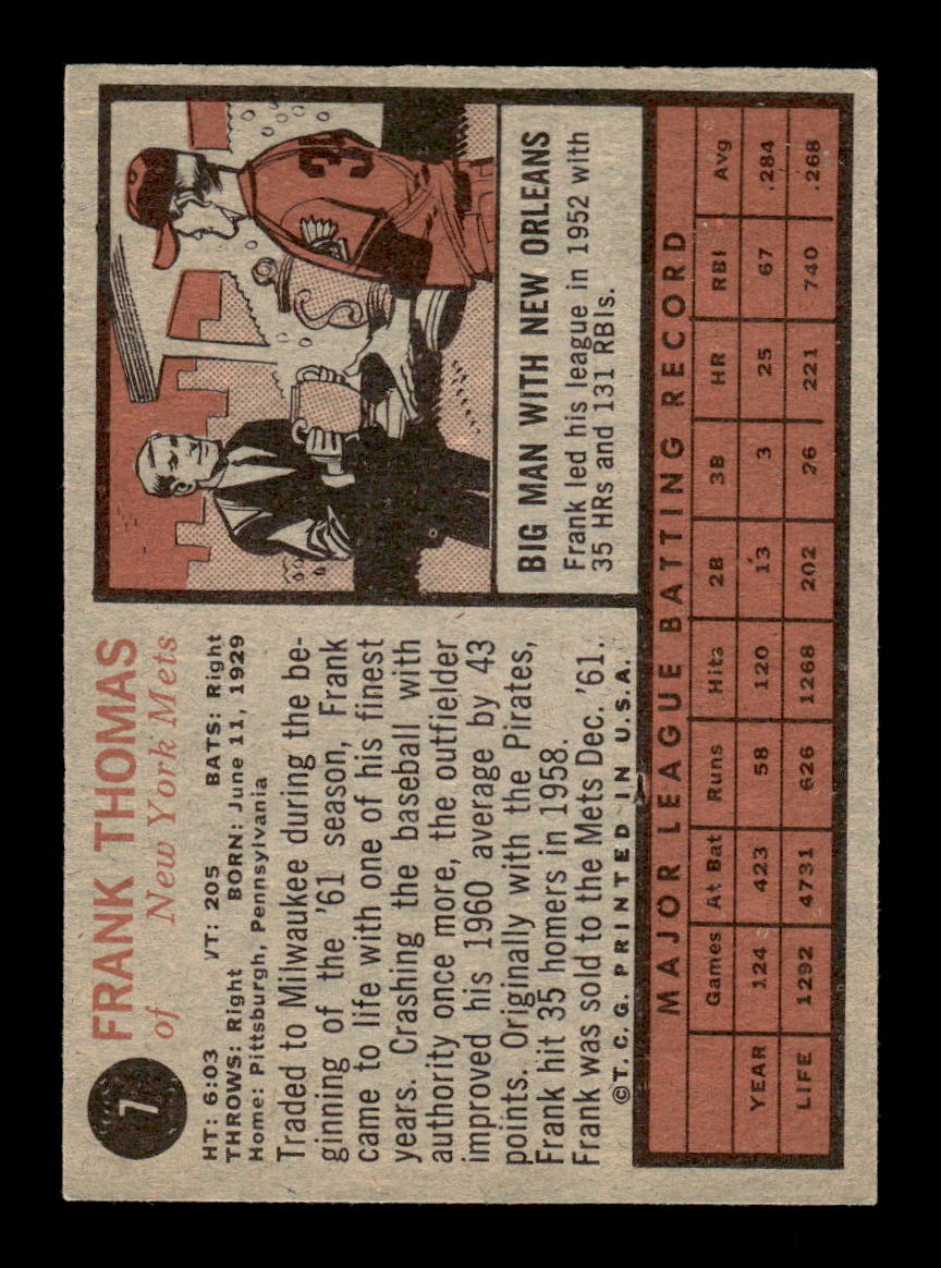 1962 Topps #7 Frank Thomas New York Mets EX CS26014570