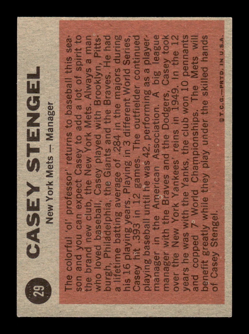 1962 Topps #29 Casey Stengel New York Mets EX CS26014584