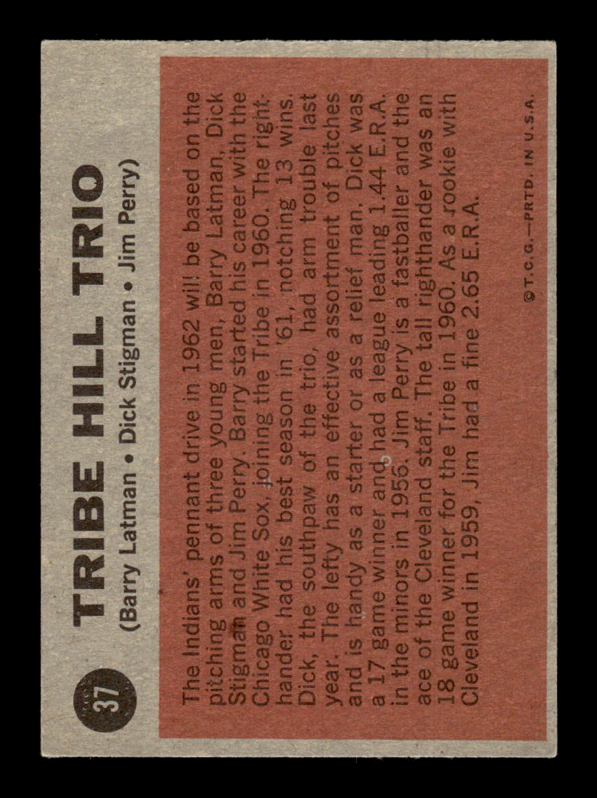 1962 Topps #37 Tribe Hill Trio Latman Stigman Perry EX CS26014590