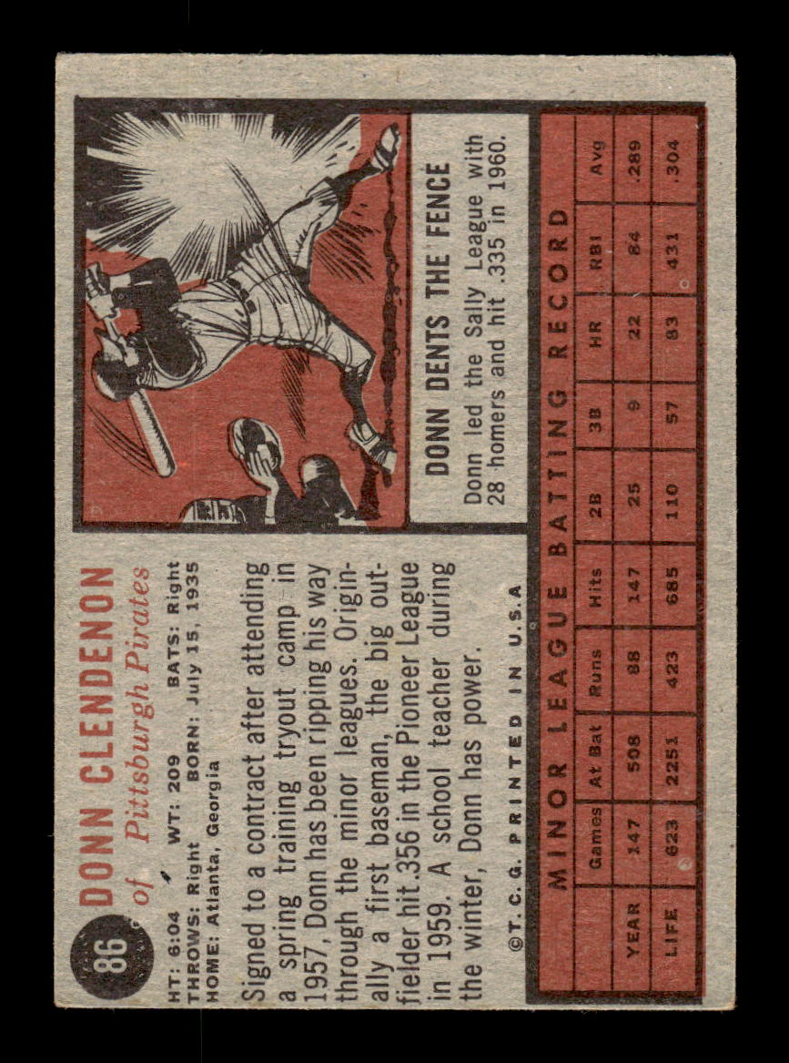 1962 Topps #86 Donn Clendenon Pittsburgh Pirates EX CS26014628