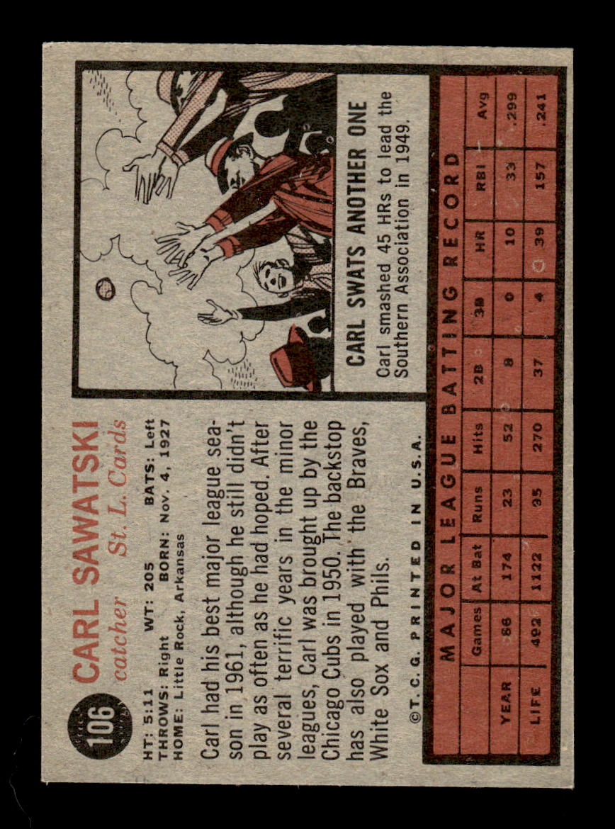 1962 Topps #106 Carl Sawatski St. Louis Cardinals EX CS26014645