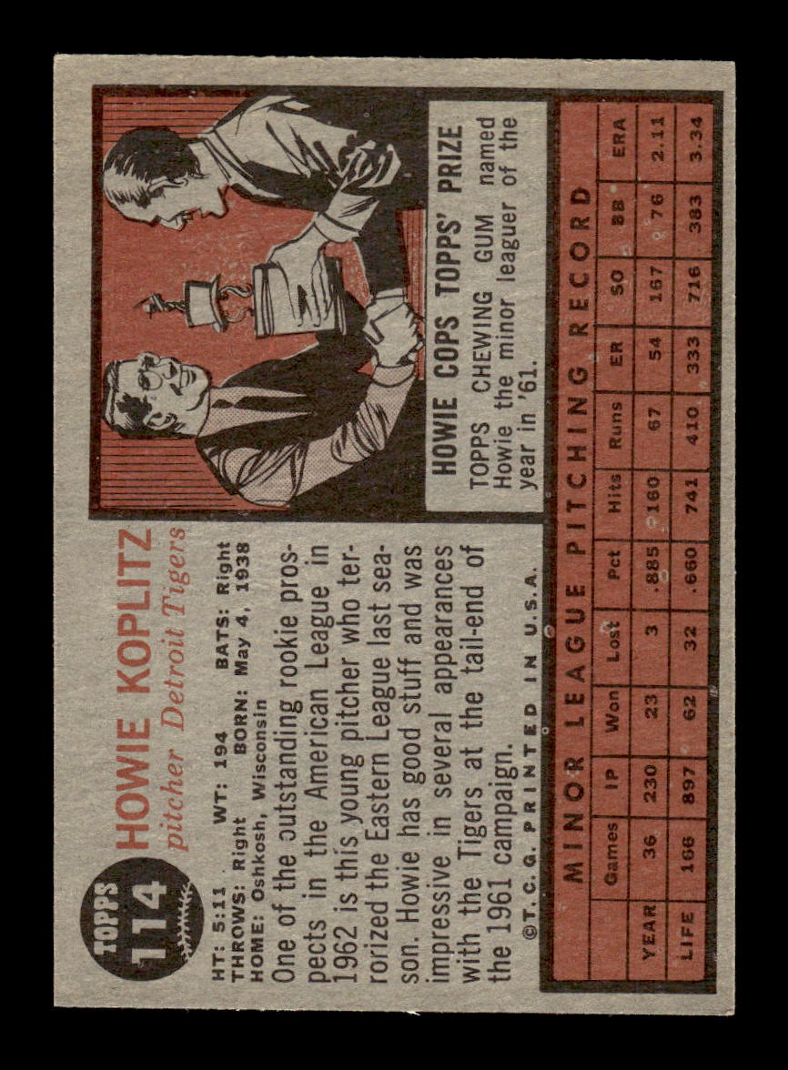 1962 Topps #114 Howie Koplitz Detroit Tigers EX CS26014650